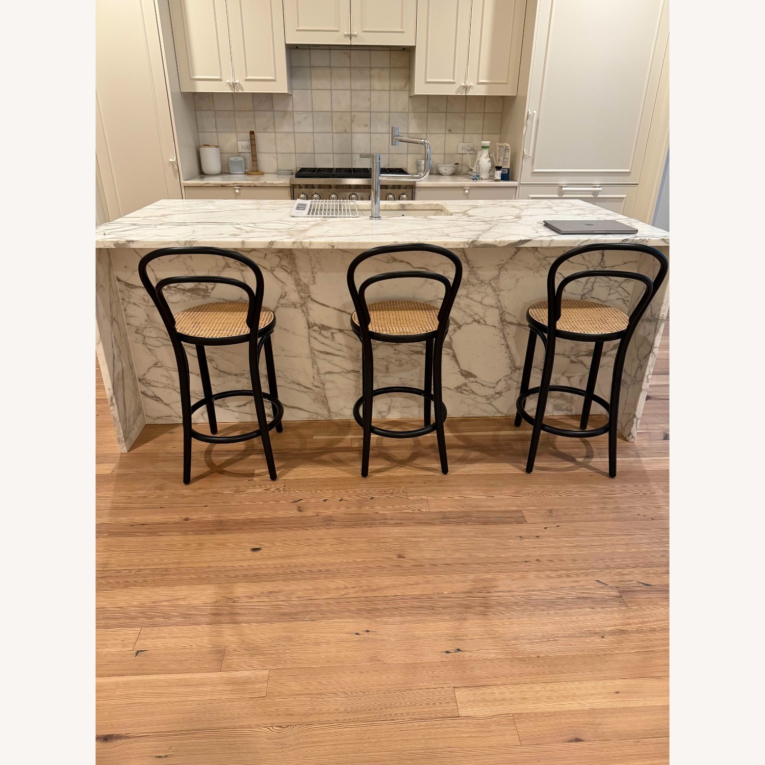French Black & Cane Counter Stools (Set of Three) - image-3