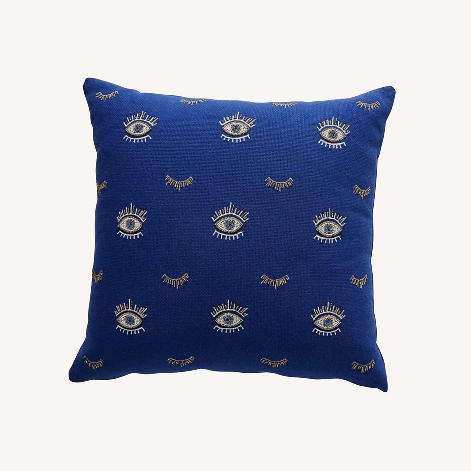 Anthropologie Beaded Wink Evil Eye Pillow - image-0