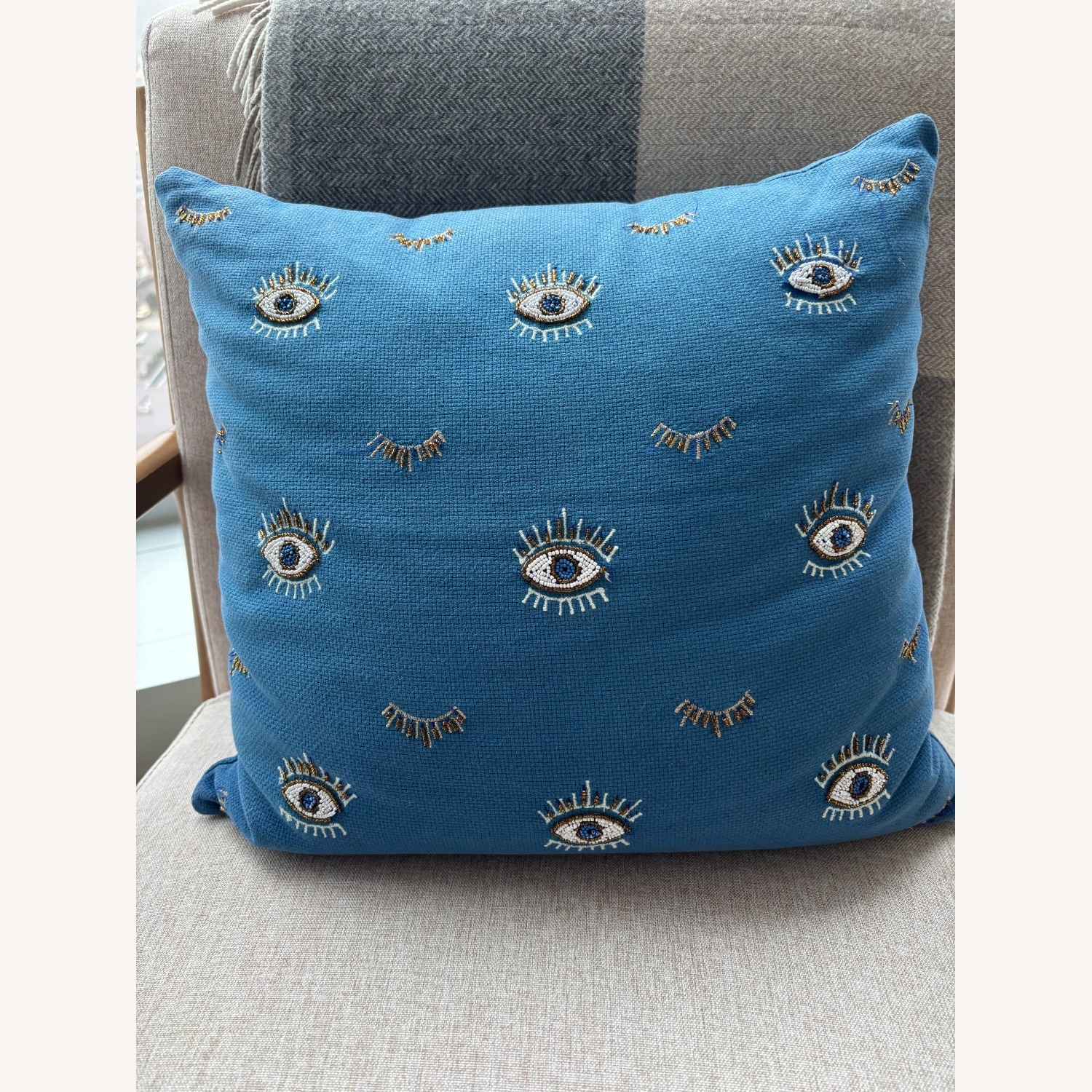 Anthropologie Beaded Wink Evil Eye Pillow - image-4