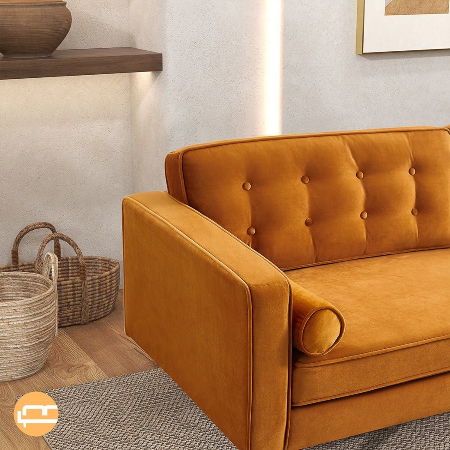 Midinmod Kirby Sofa (Burnt Orange Velvet) - image-2