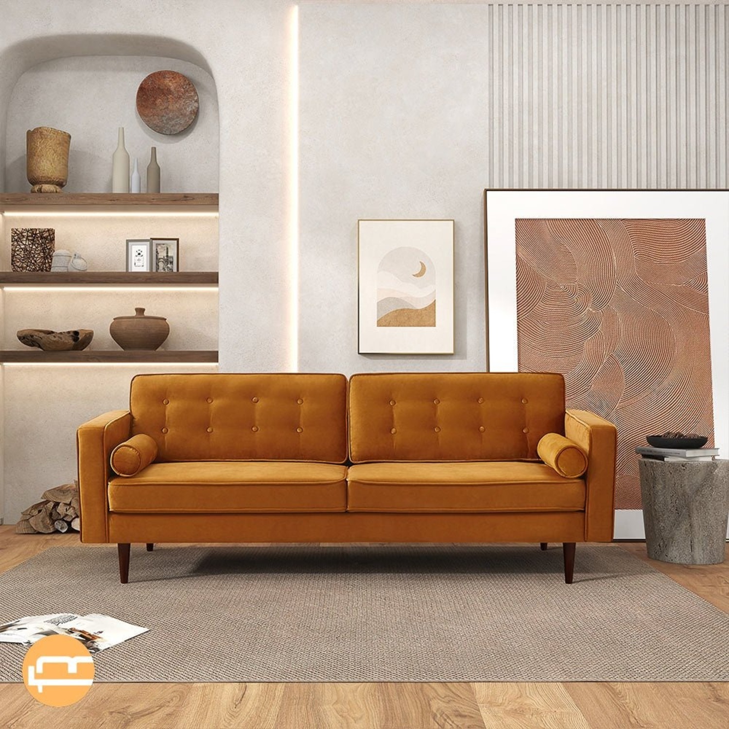 Midinmod Kirby Sofa (Burnt Orange Velvet) - image-3
