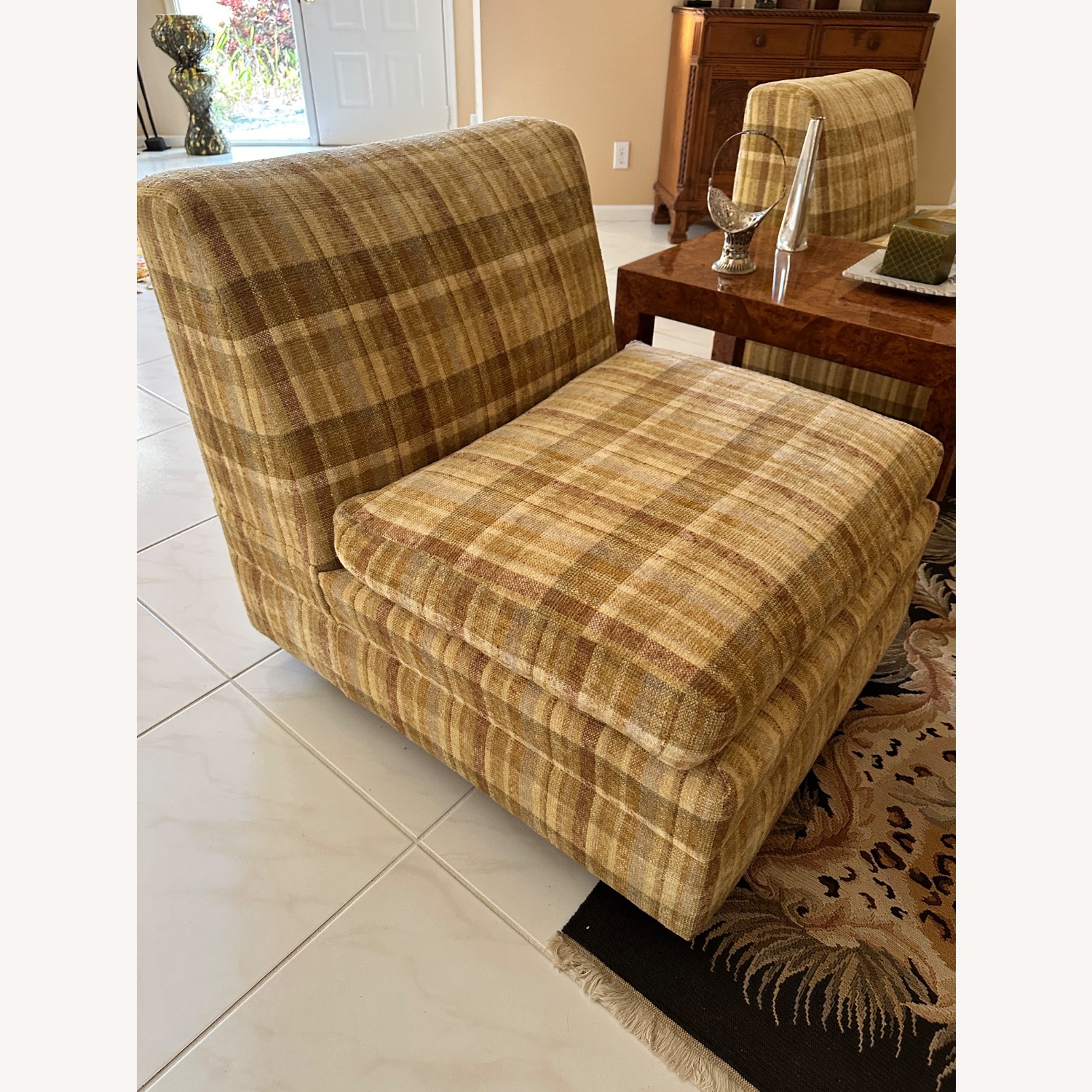 Plaid Fabric Lounge Chair - image-1