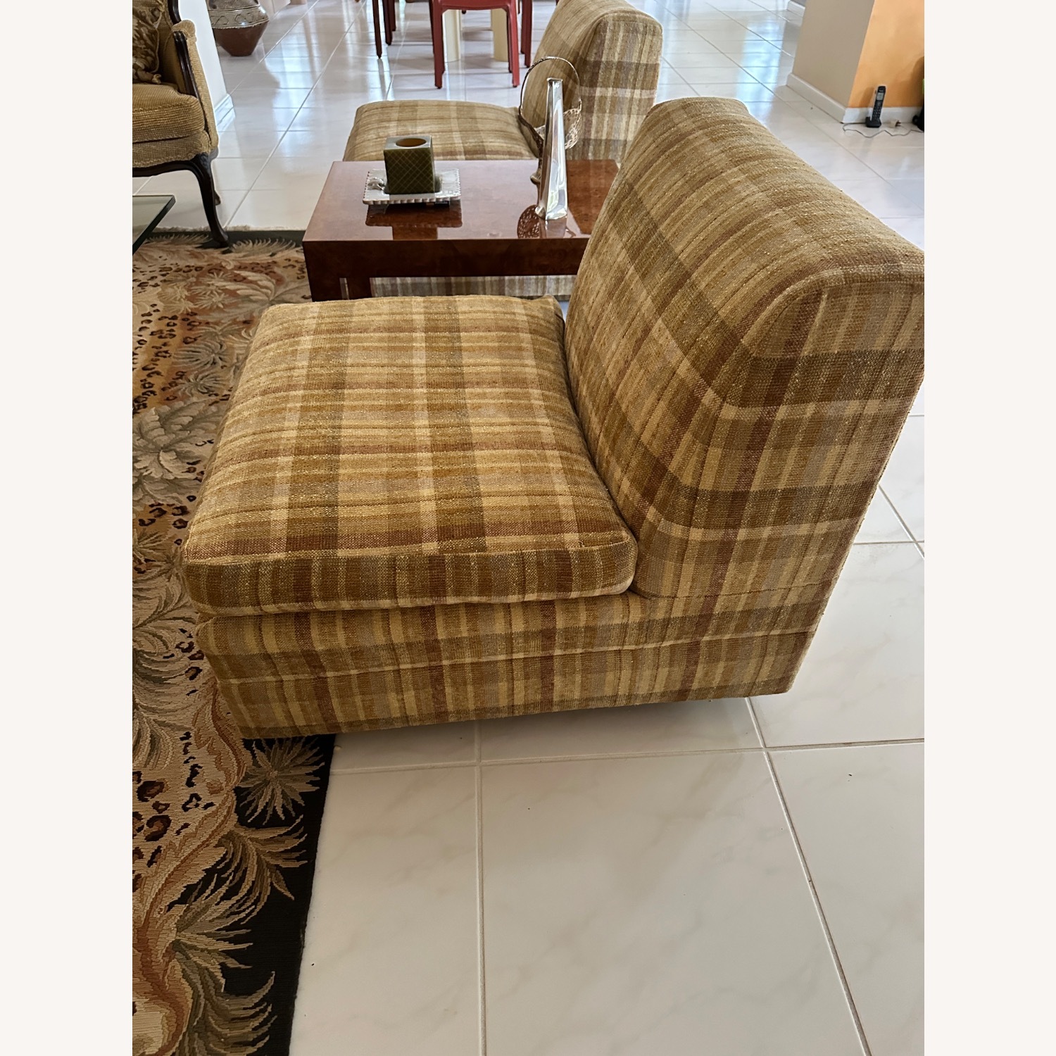 Plaid Fabric Lounge Chair - image-3