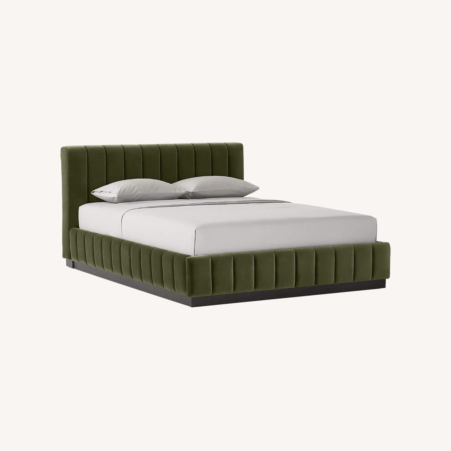 CB2 Forte Channeled Green Velvet Bed (Queen) - image-0