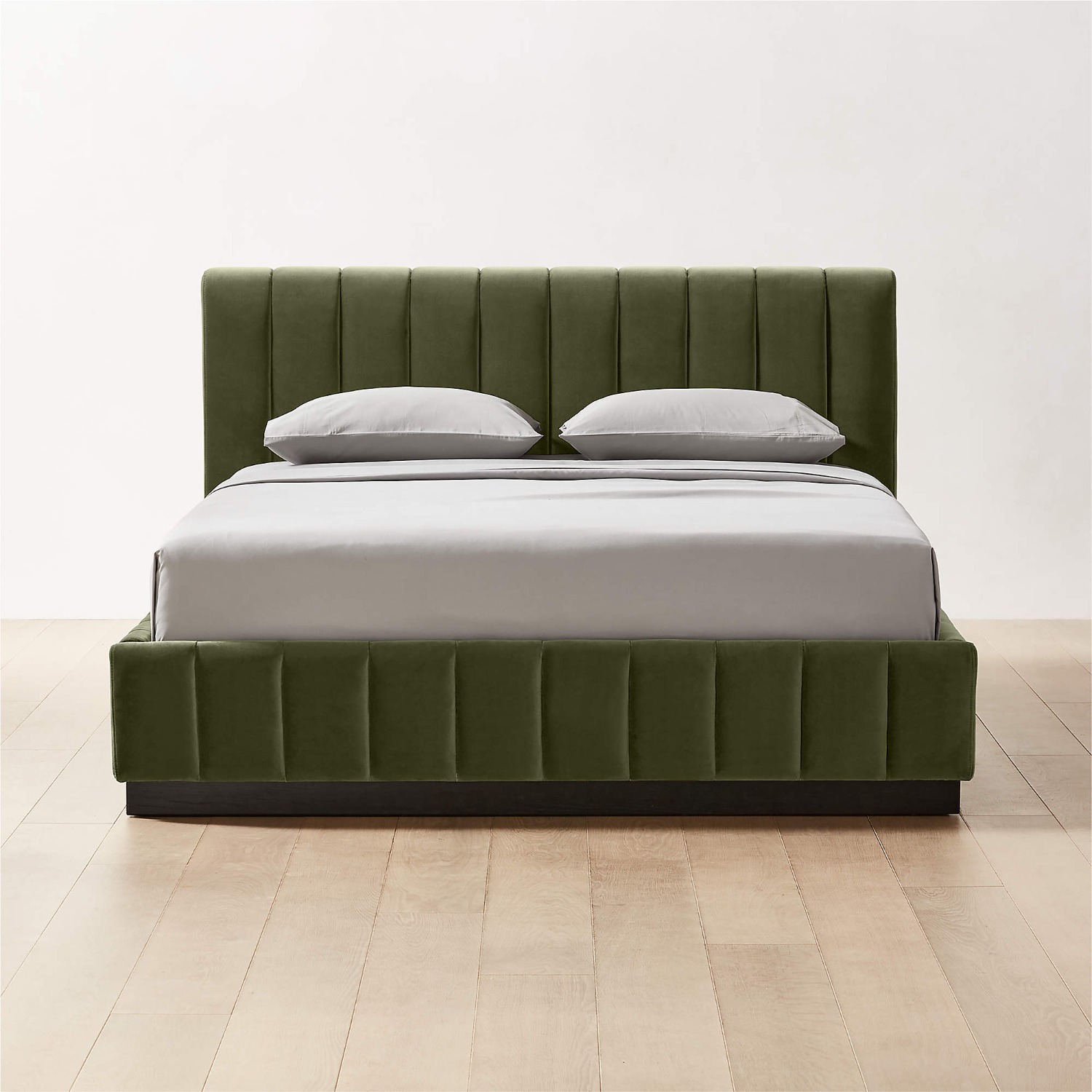 CB2 Forte Channeled Green Velvet Bed (Queen) - image-1