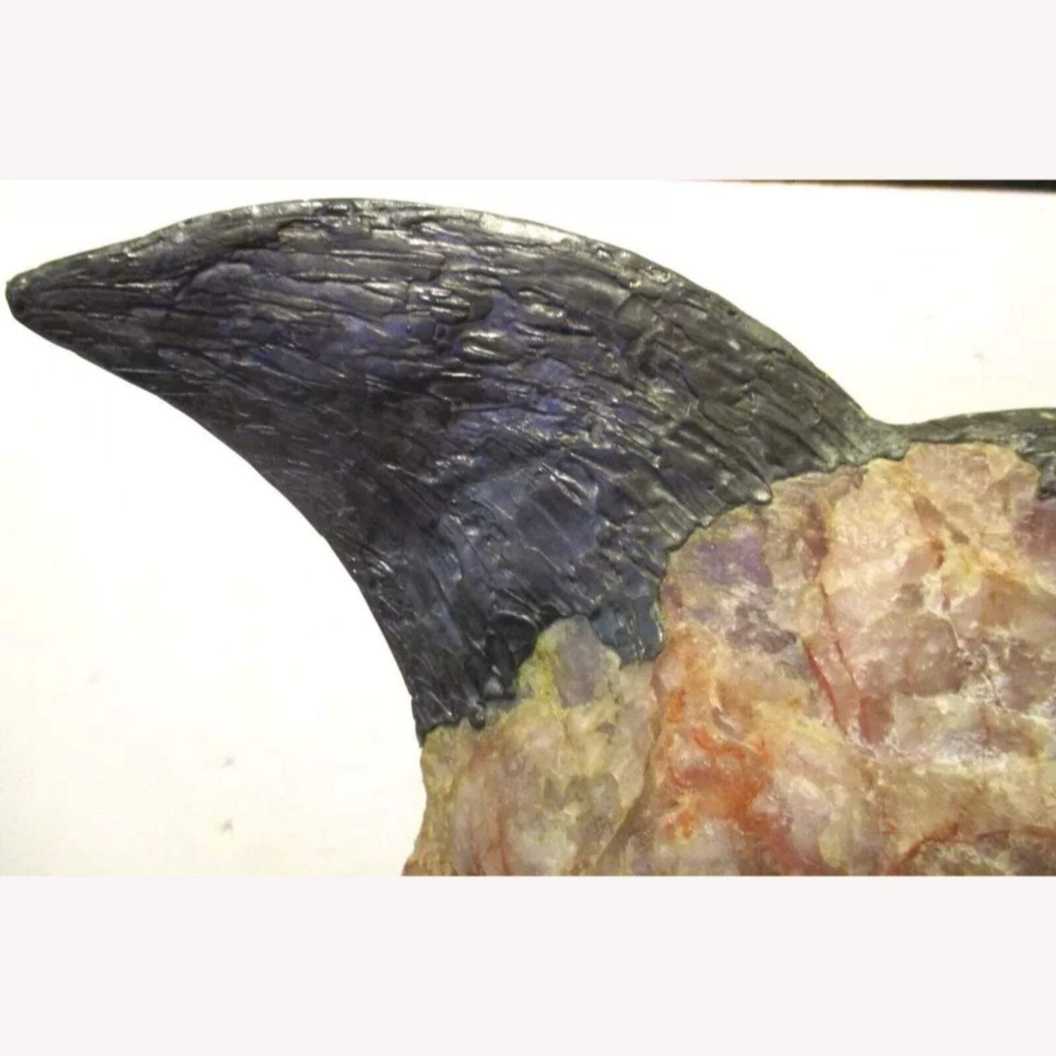 Brutalist Rose Quartz and Bronze Fish Sculpture - image-10