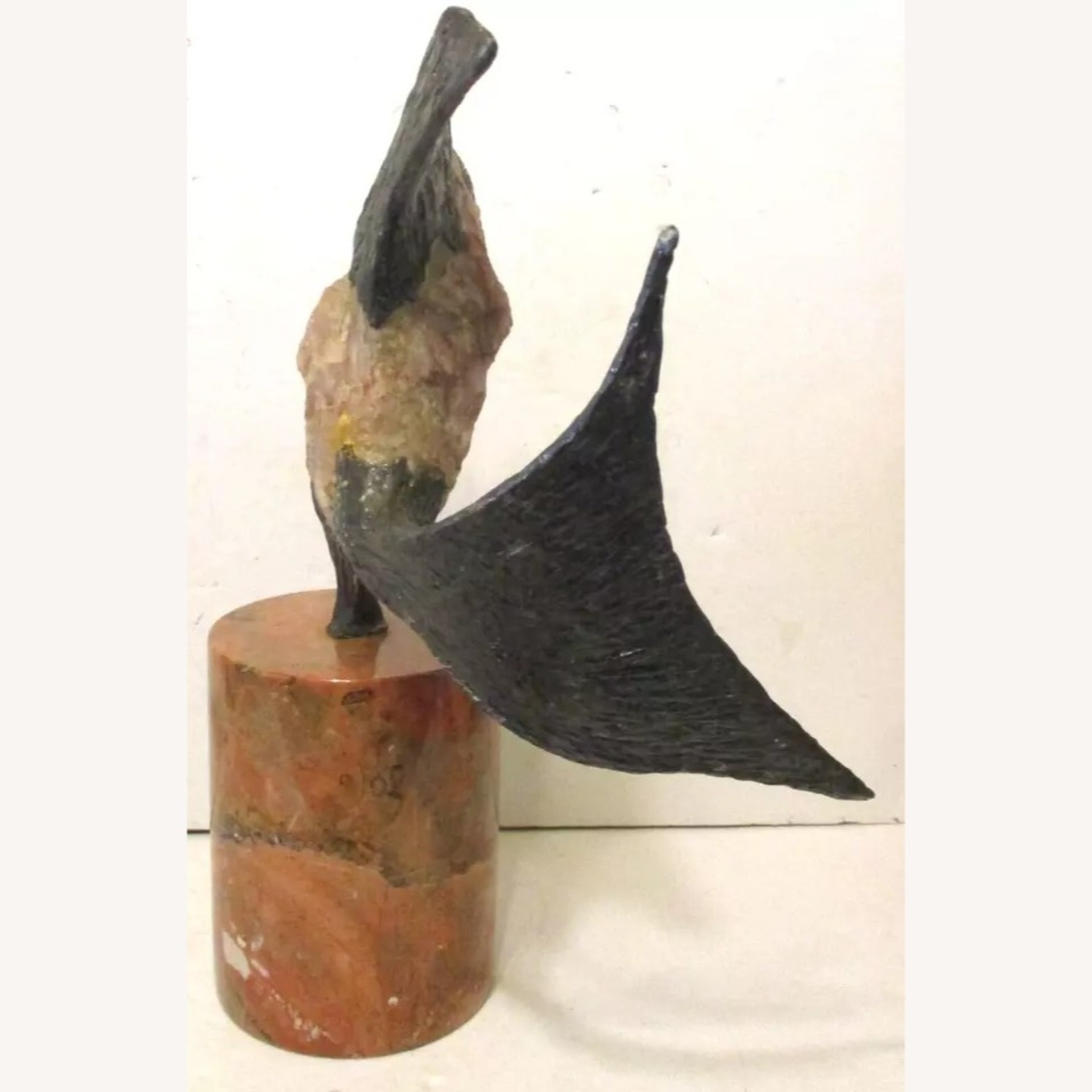 Brutalist Rose Quartz and Bronze Fish Sculpture - image-3
