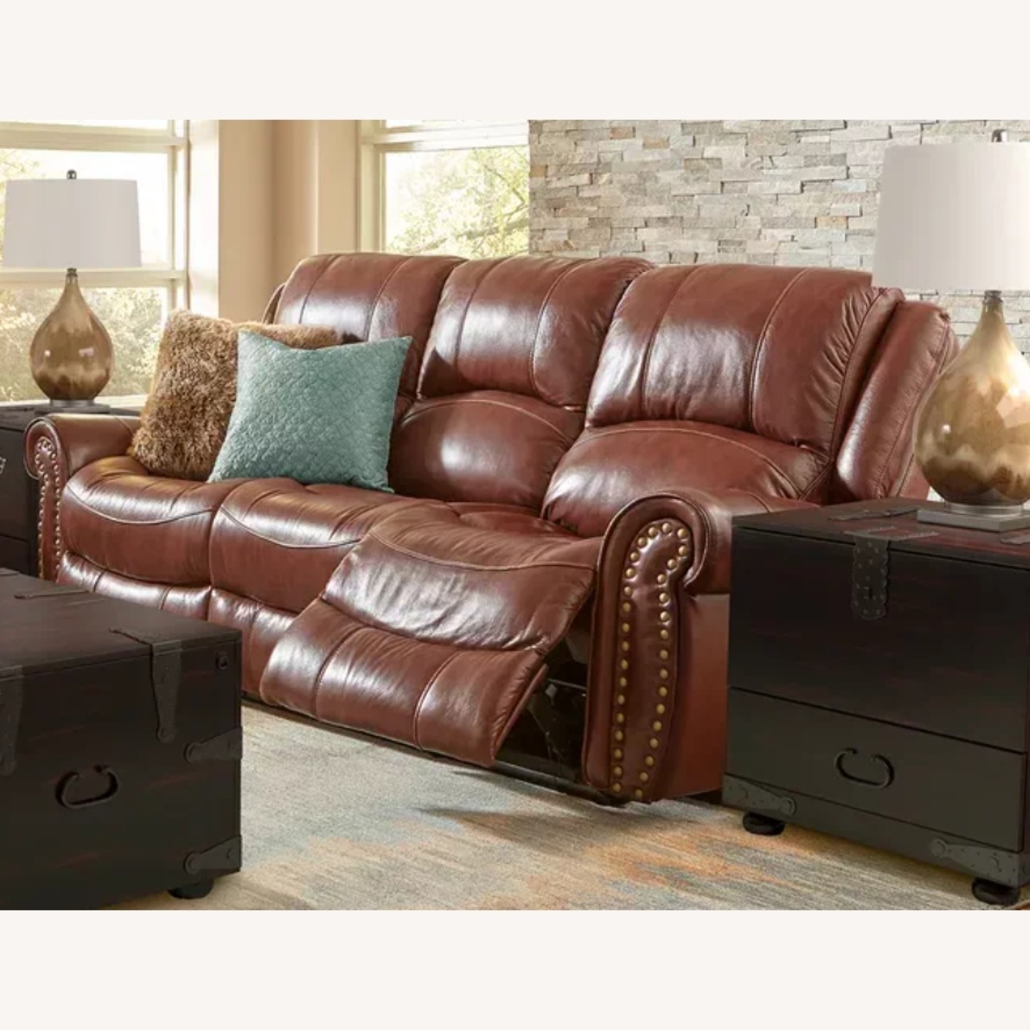 Rooms To Go Reclining Leather Sofa - image-0
