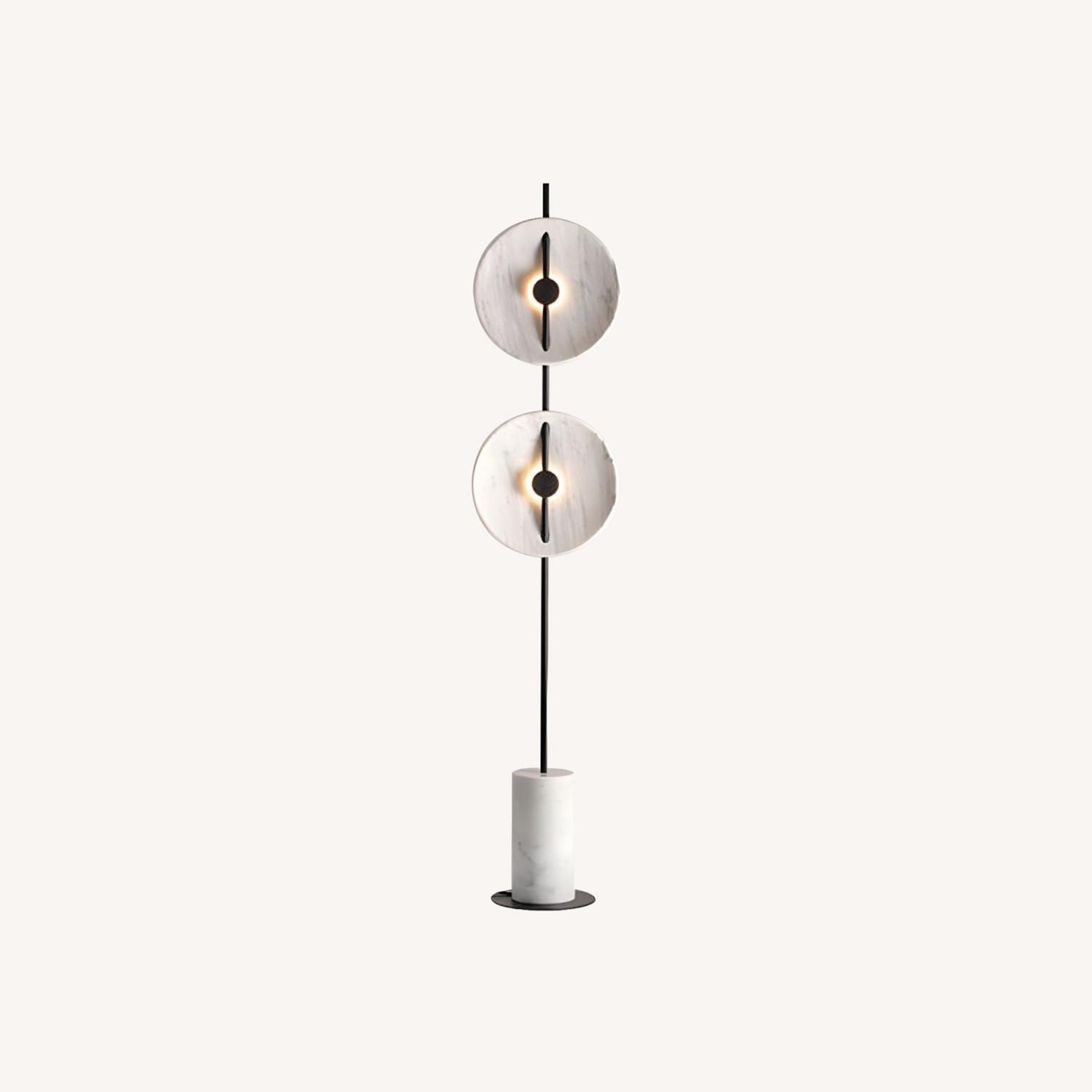 Flat Saucer Floor Lamp 2-Light Marble Floor Light - image-0
