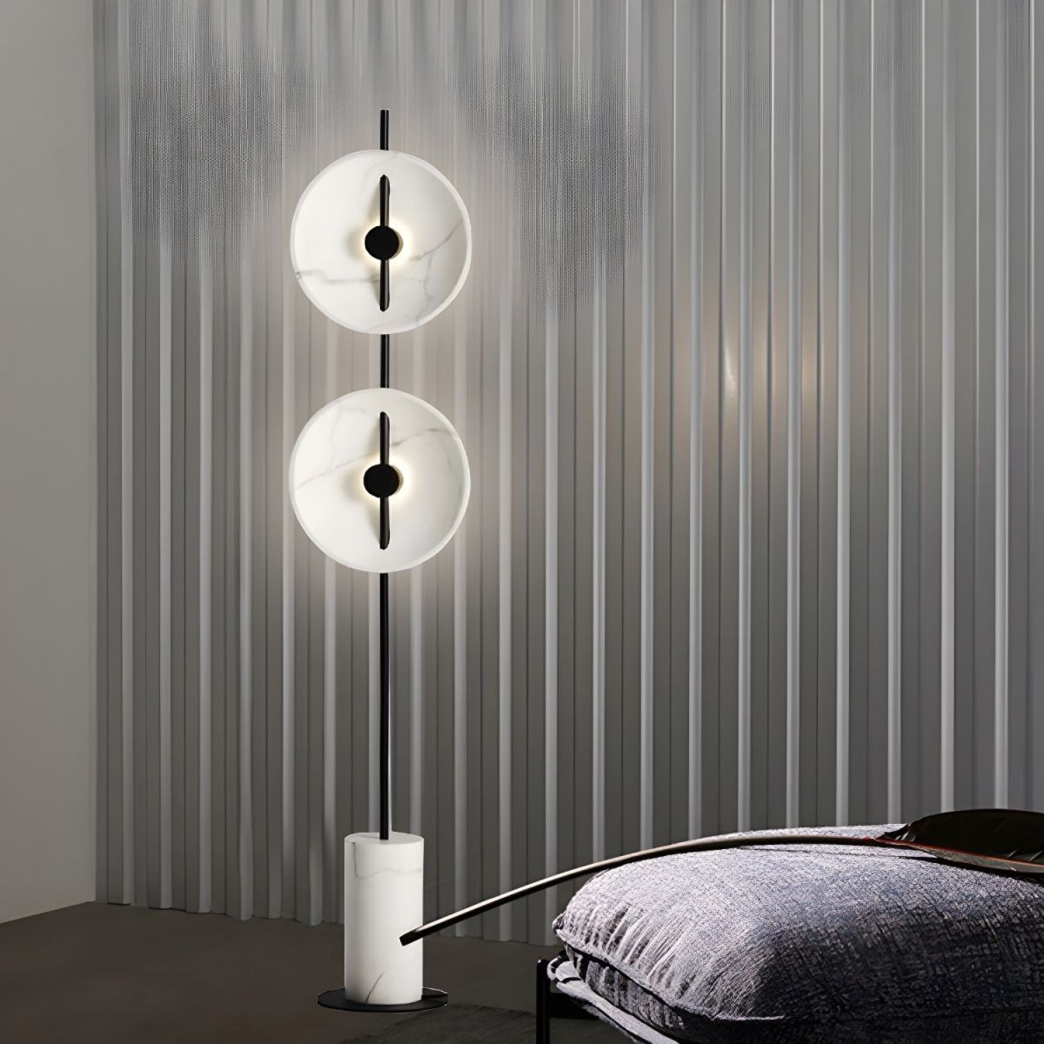 Flat Saucer Floor Lamp 2-Light Marble Floor Light - image-4