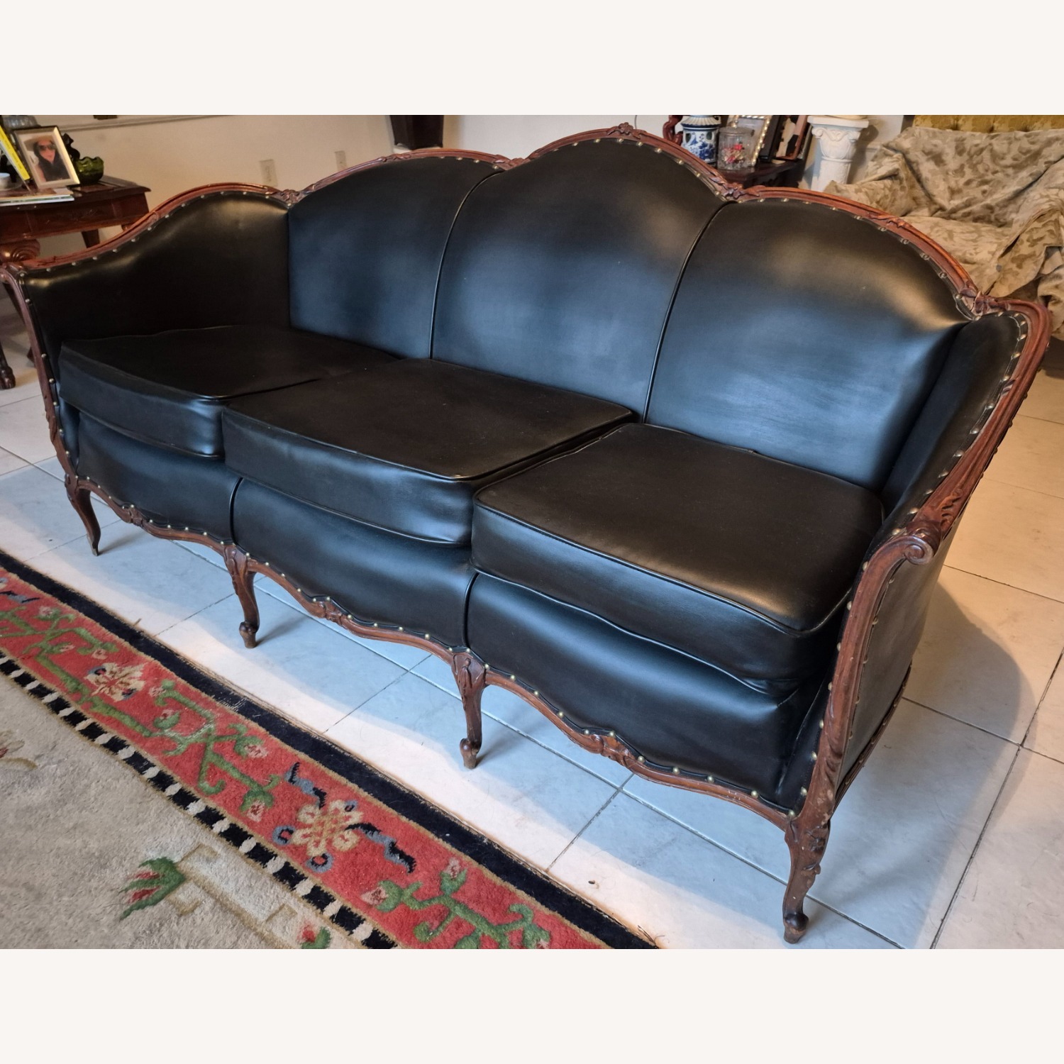 3 Seat Black Leather Sofa - image-2