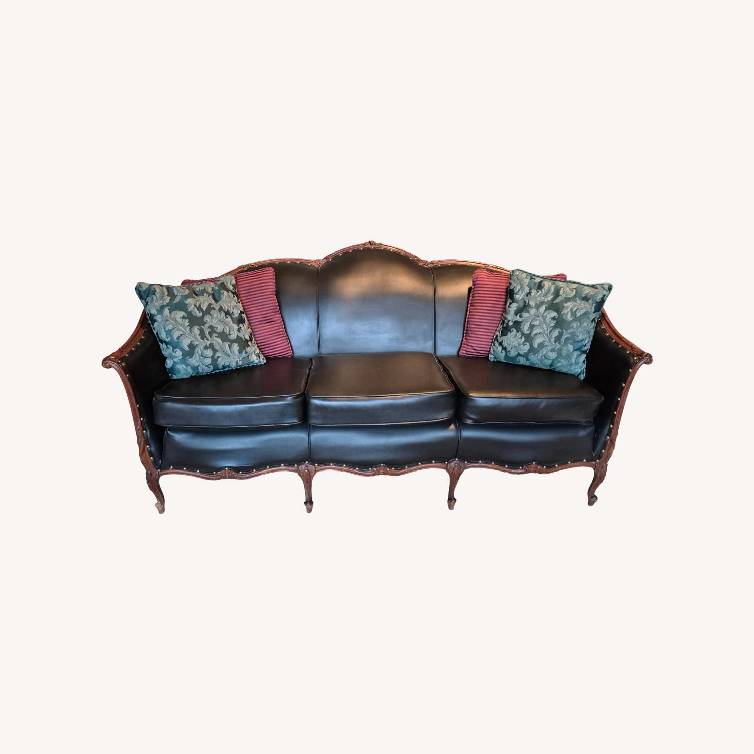 3 Seat Black Leather Sofa - image-0