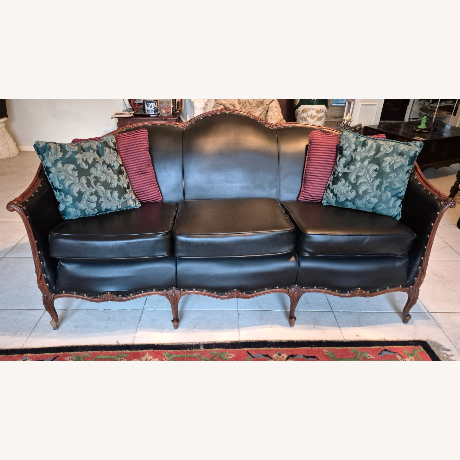 3 Seat Black Leather Sofa - image-1