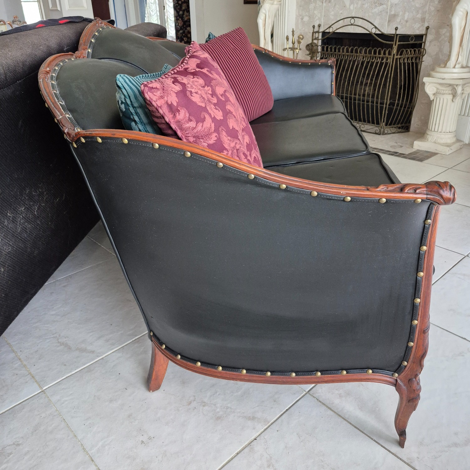 3 Seat Black Leather Sofa - image-3