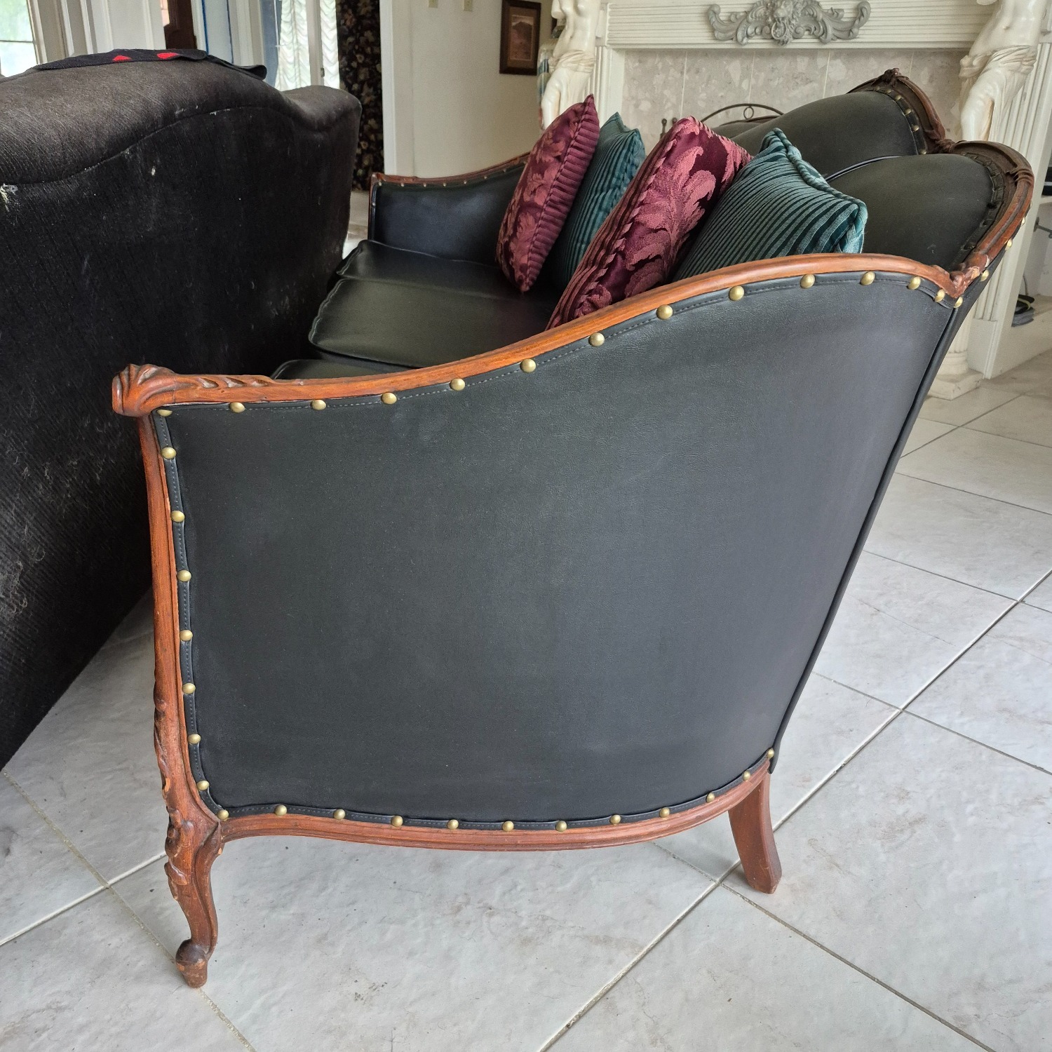 3 Seat Black Leather Sofa - image-5