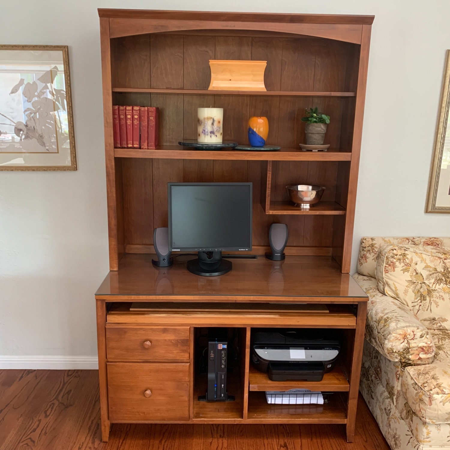 Ethan Allen Computer Desk Hutch Bookshelf | Wood - image-1