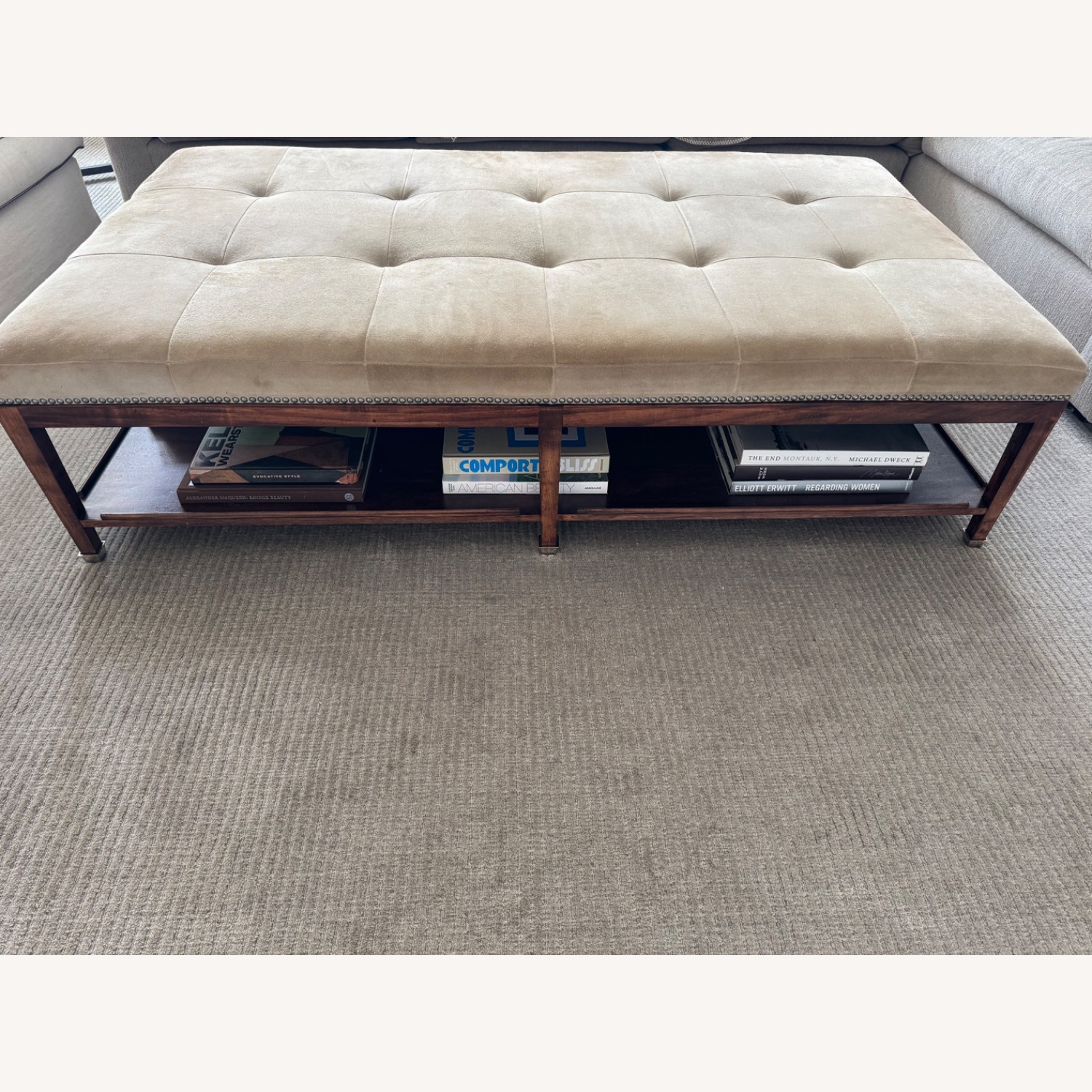 Custom Suede Table/Ottoman w/Bottom Shelf  - image-1