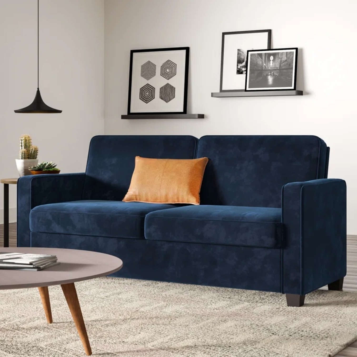 Mercury Row Cabell Blue Velvet Sleeper Sofa - image-0