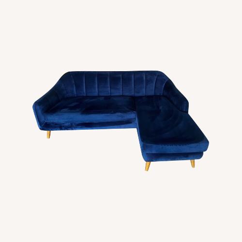 Used Wayfair Boevange Blue Velvet L Couch for sale on AptDeco