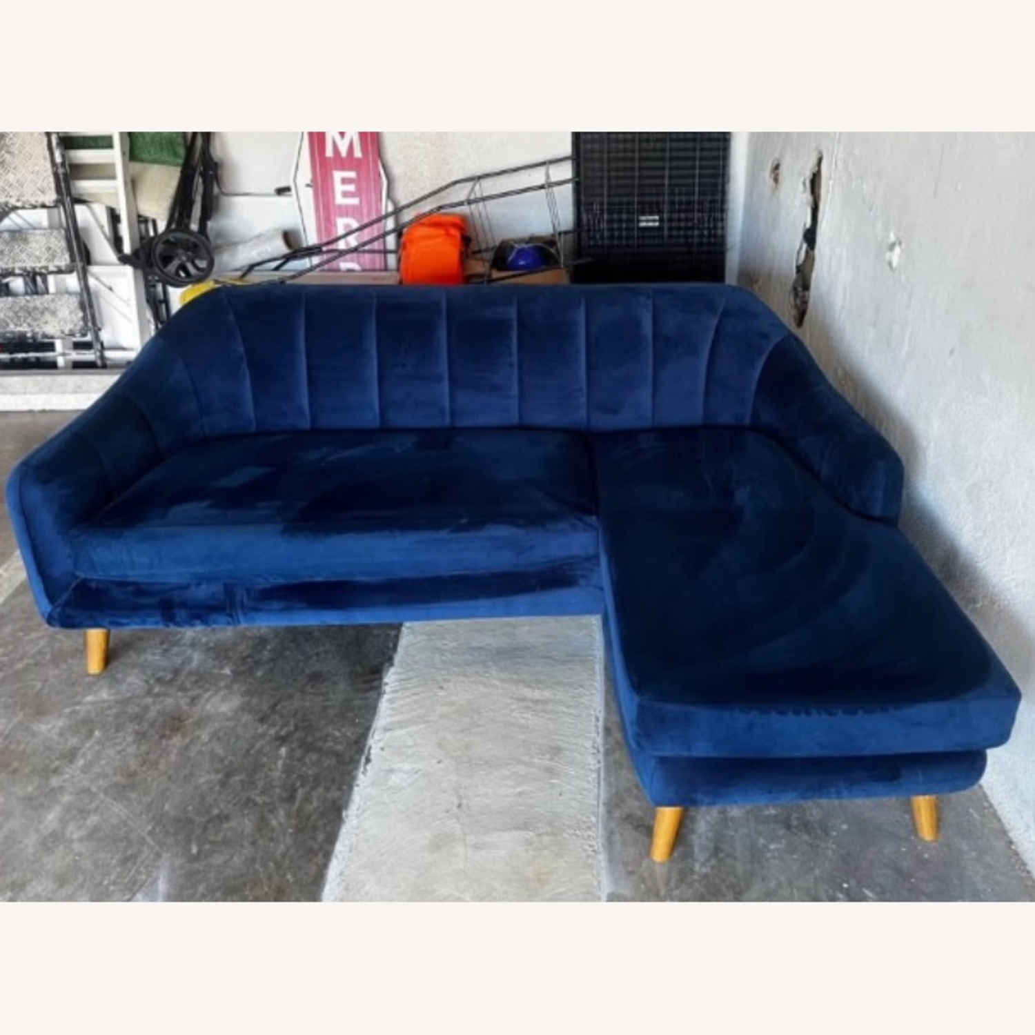 Wayfair Boevange Blue Velvet L Couch - image-4