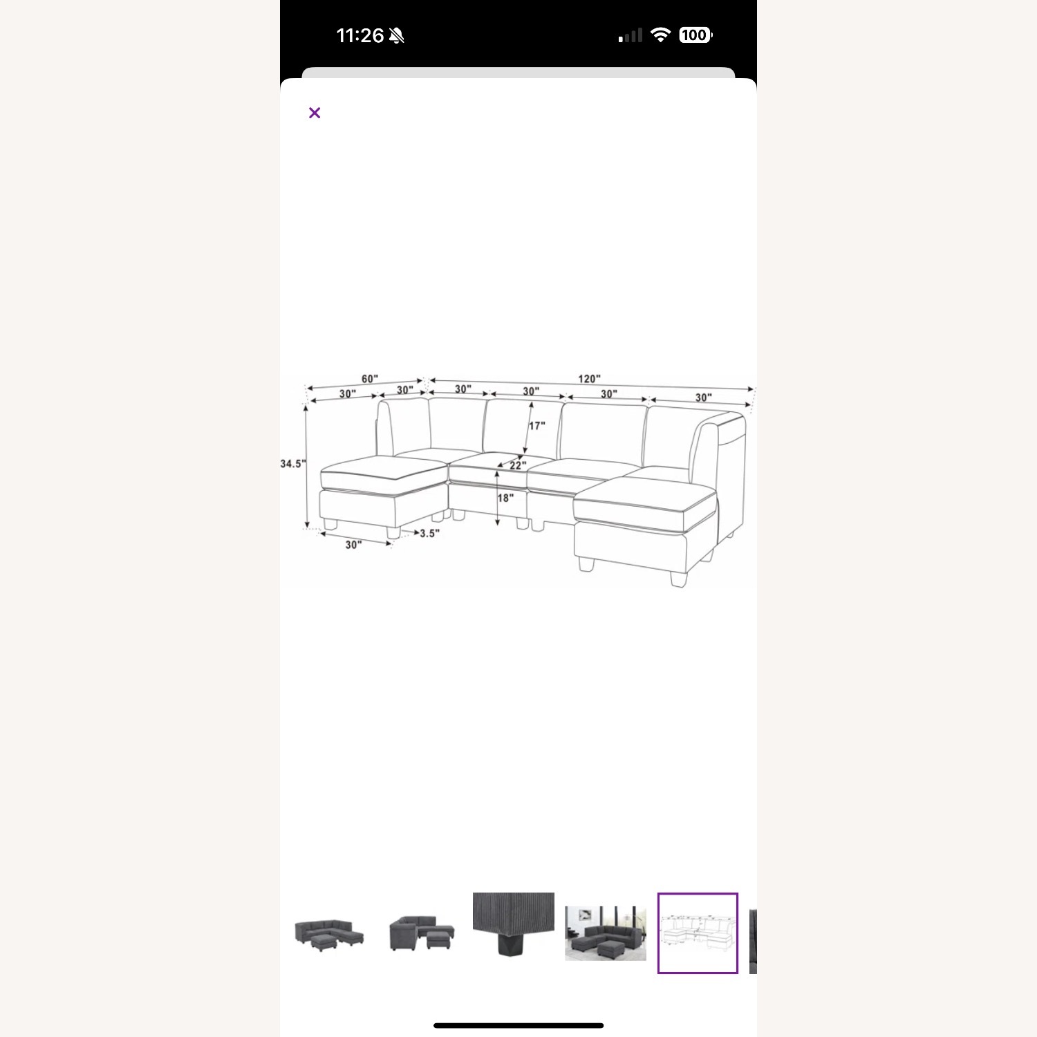 Wayfair Corduroy 6 Piece Beige U Couch - image-4