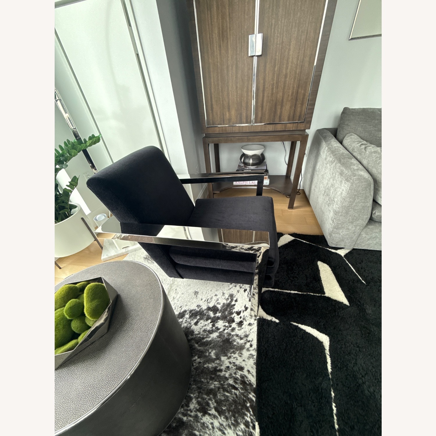 Restoration Hardware Roger Chair Black Velvet & Chrome - image-2