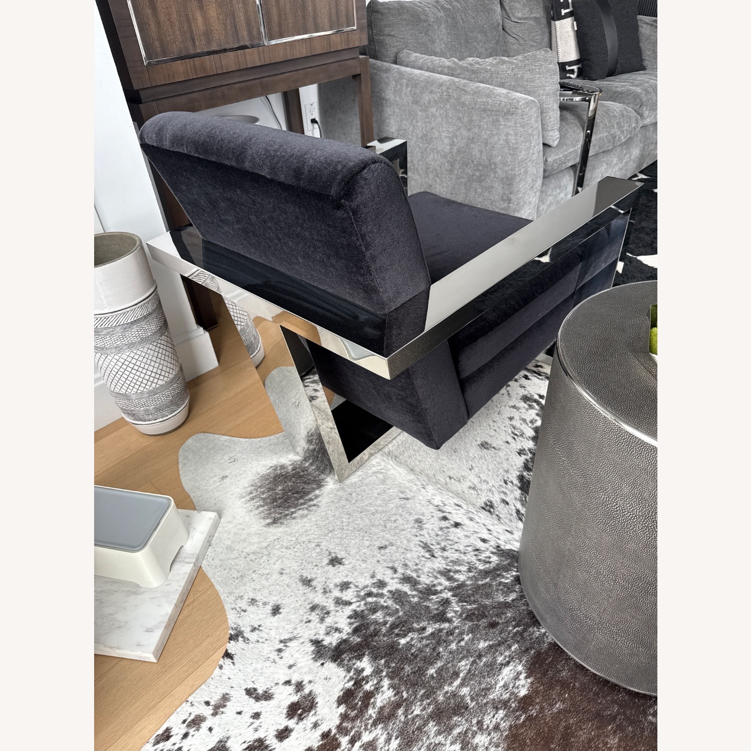 Restoration Hardware Roger Chair Black Velvet & Chrome - image-3