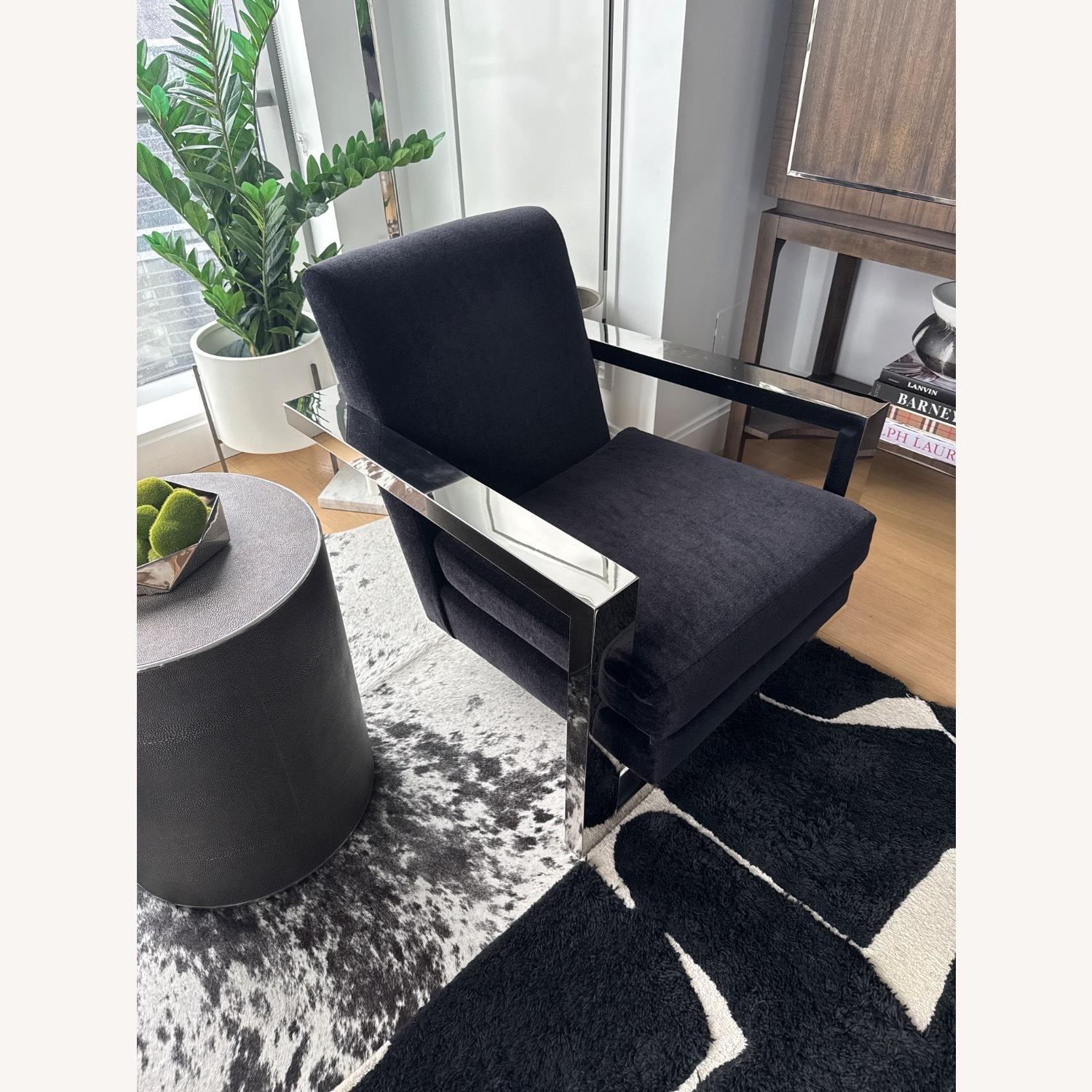 Restoration Hardware Roger Chair Black Velvet & Chrome - image-1