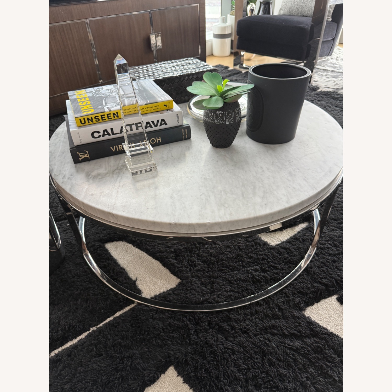 Restoration Hardware Nicholas Round Italian Marble Coffee Table - image-1