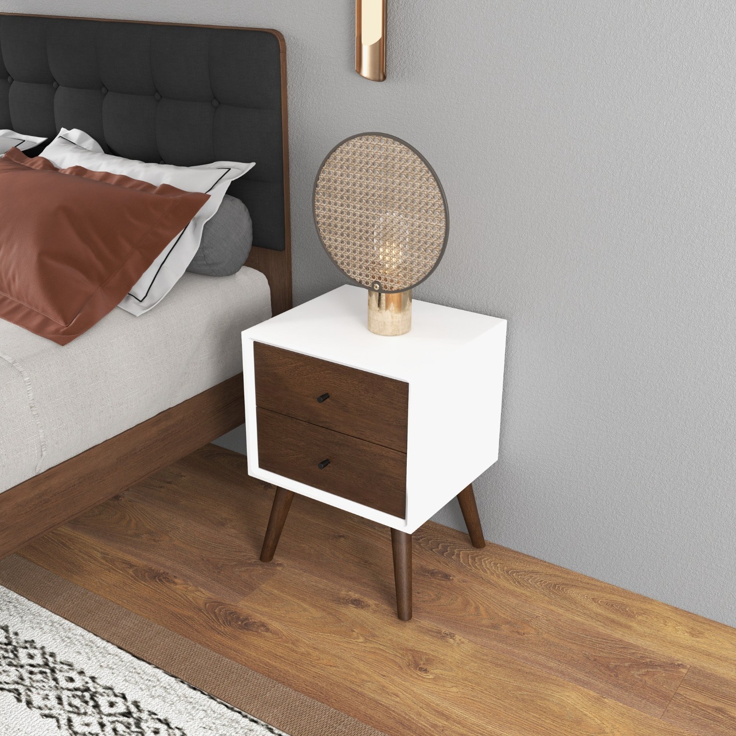 Noak White Walnut Modern Style Nightstand - image-6