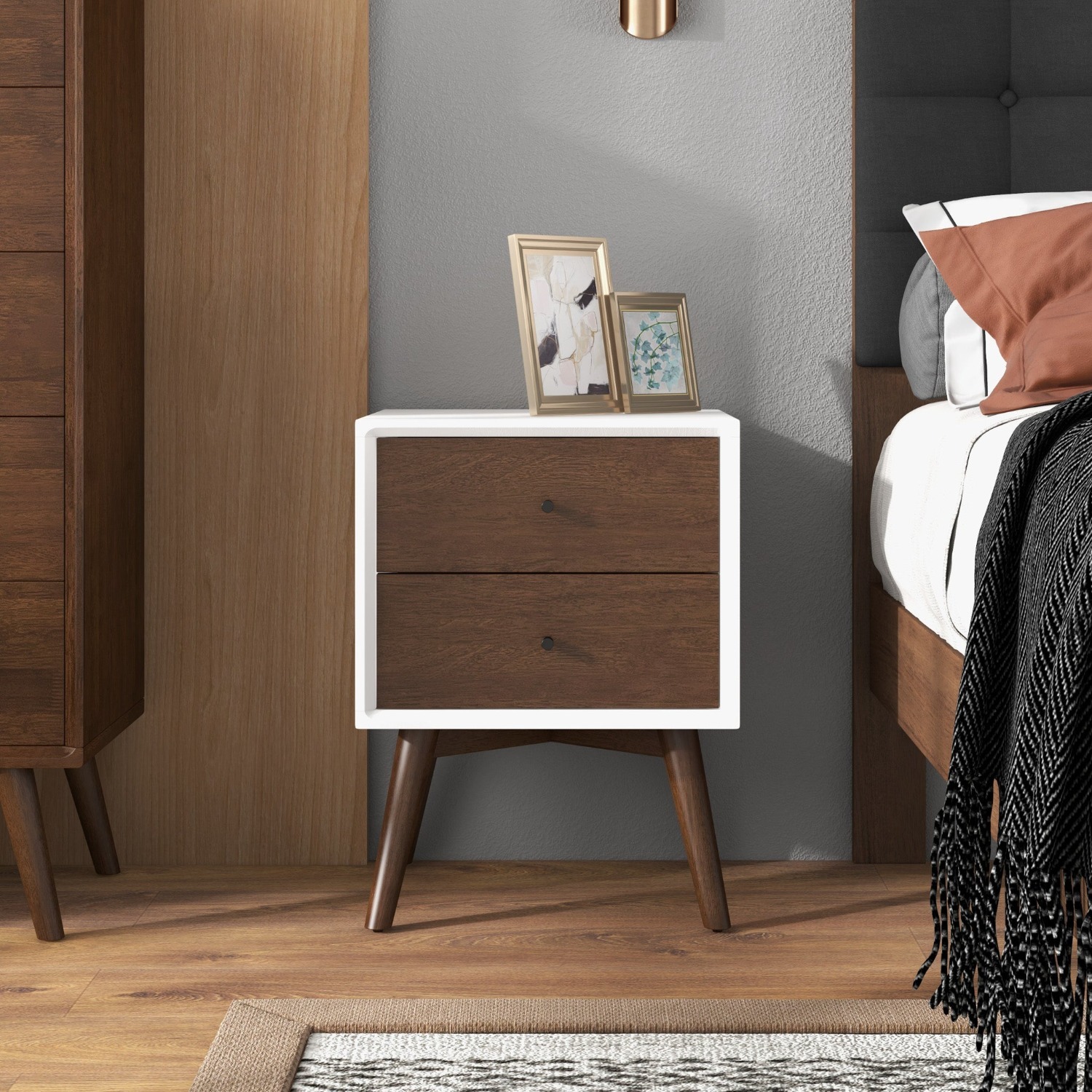 Noak White Walnut Modern Style Nightstand - image-4