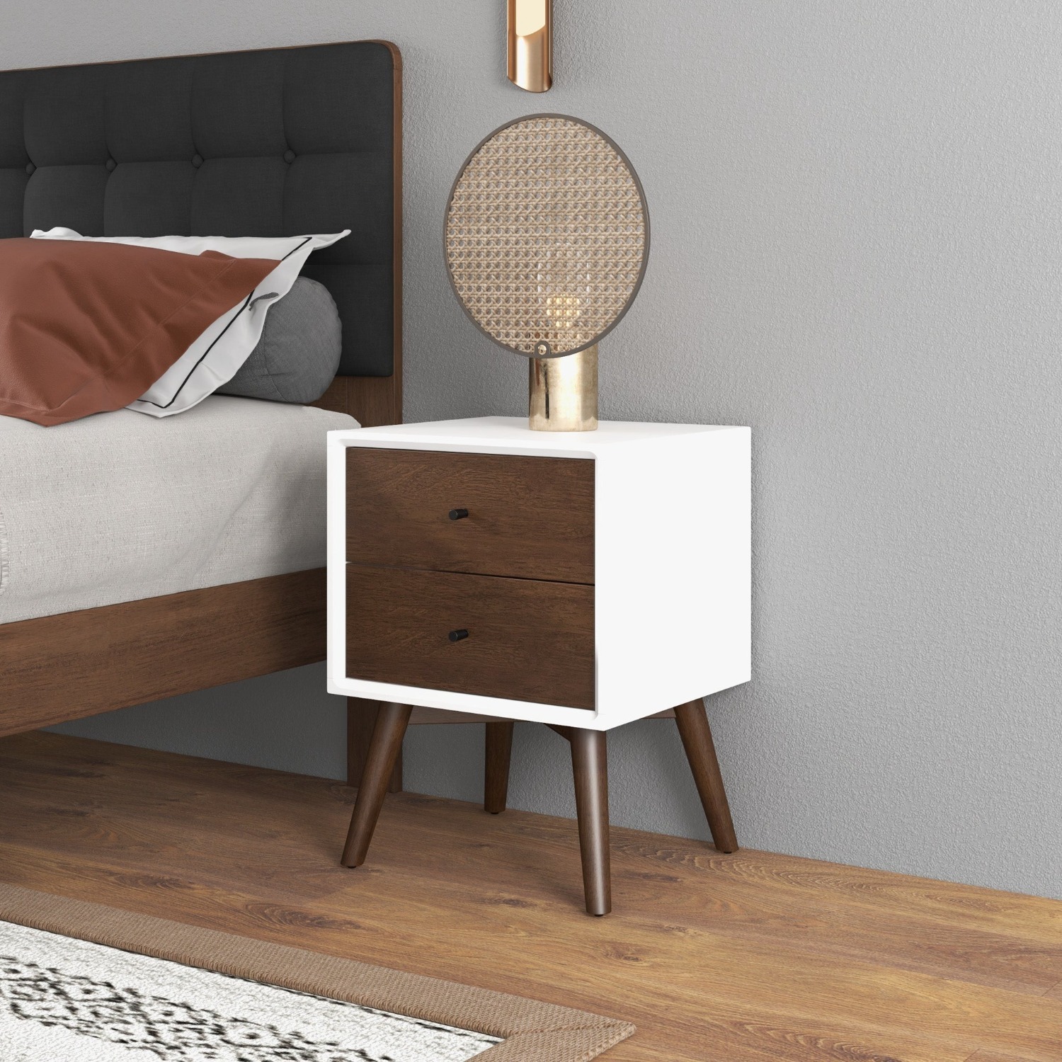Noak White Walnut Modern Style Nightstand - image-5