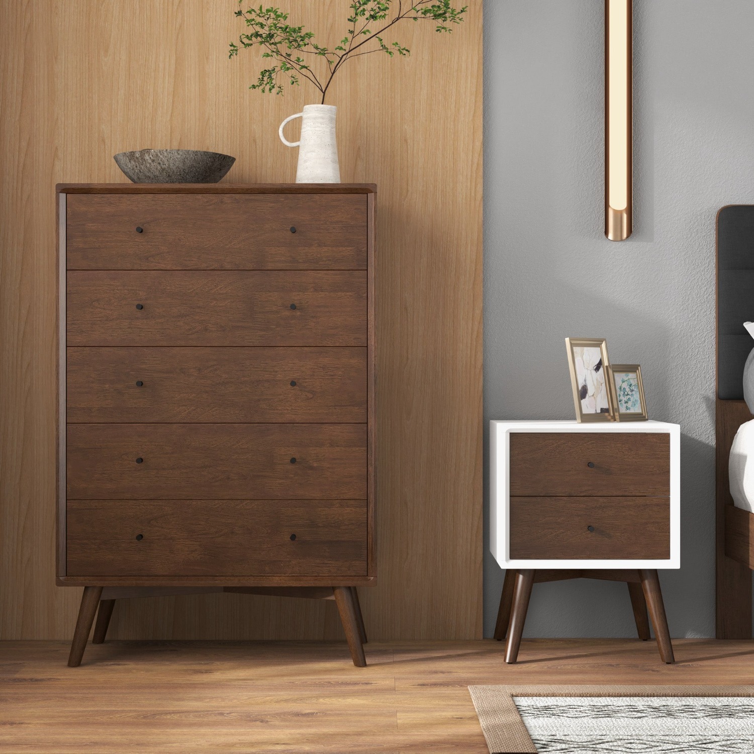 Noak White Walnut Modern Style Nightstand - image-2