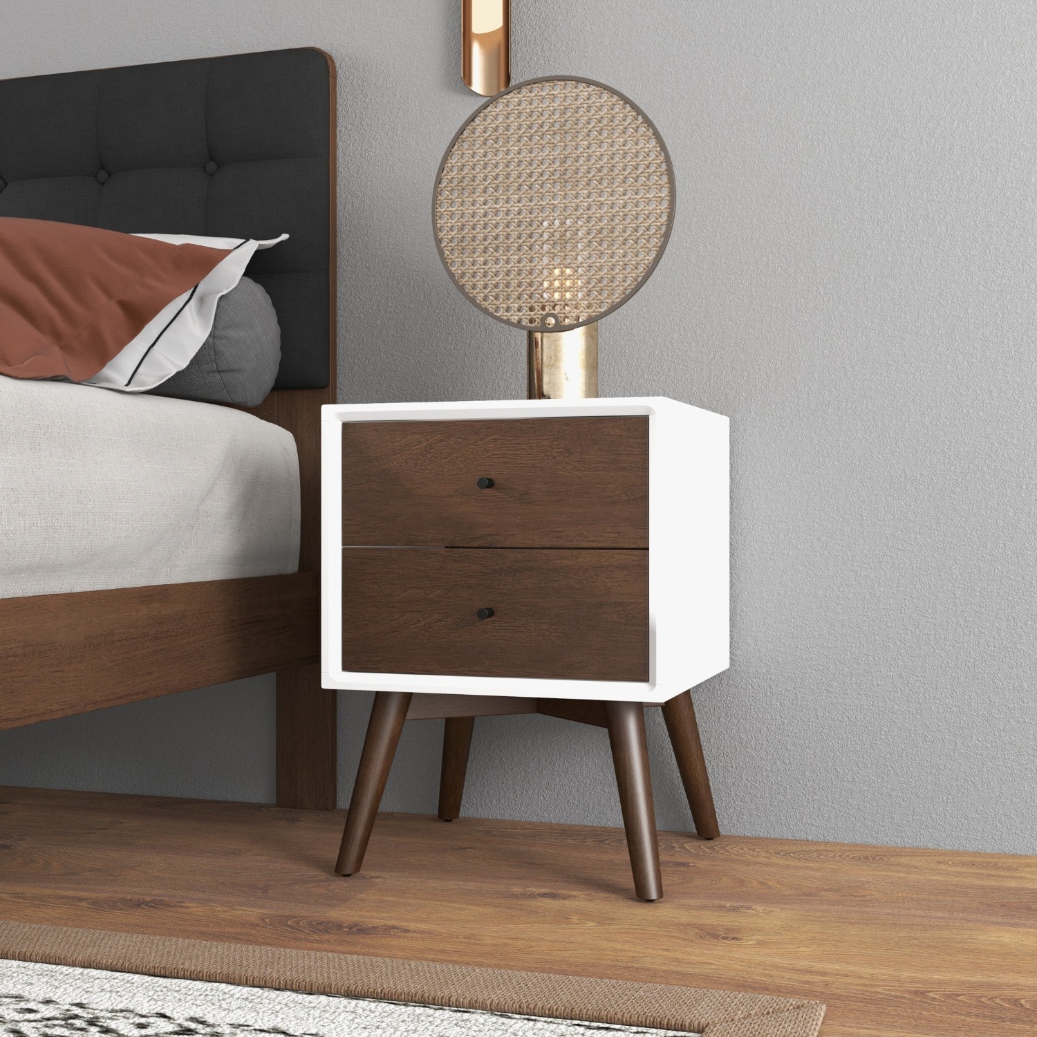 Noak White Walnut Modern Style Nightstand - image-1