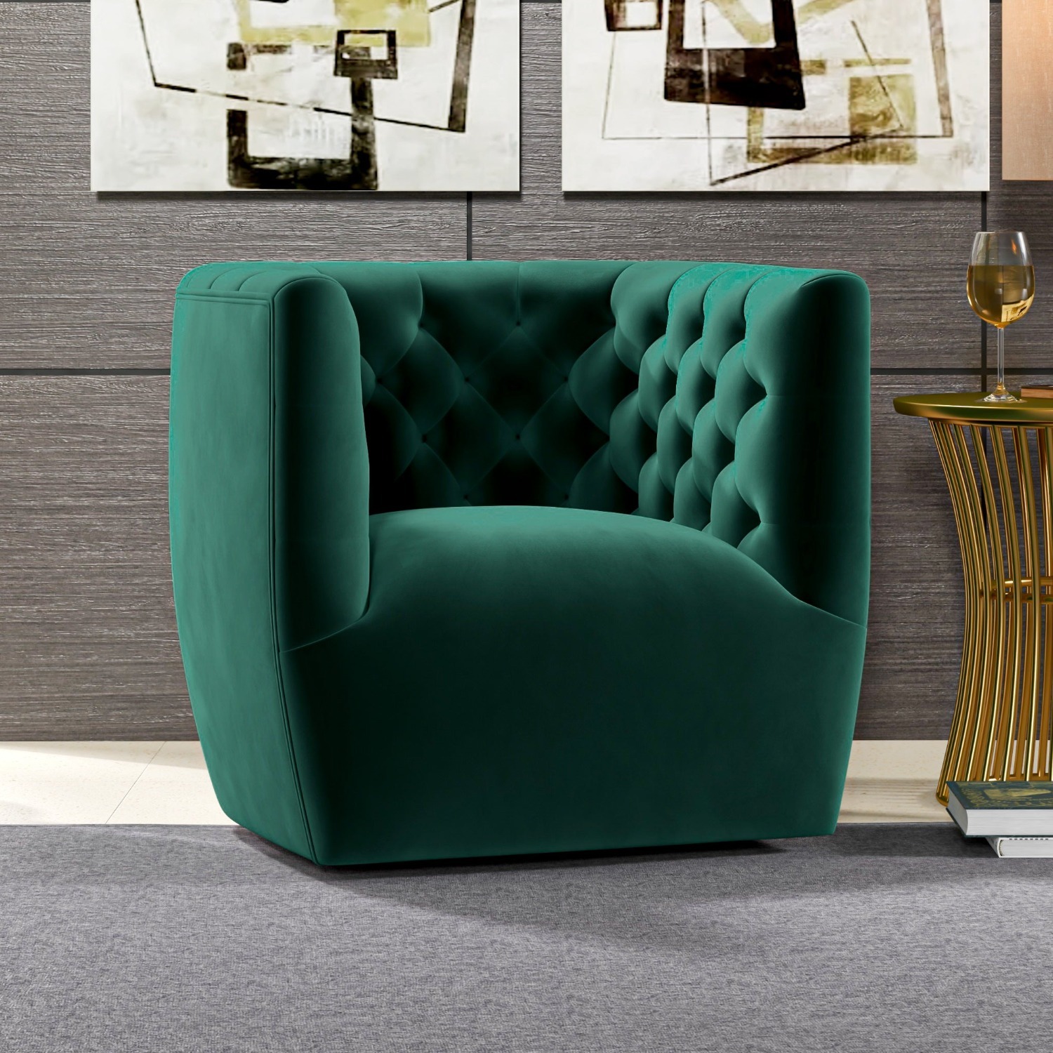 Lotte Forest Green Velvet Swivel Chair - image-2