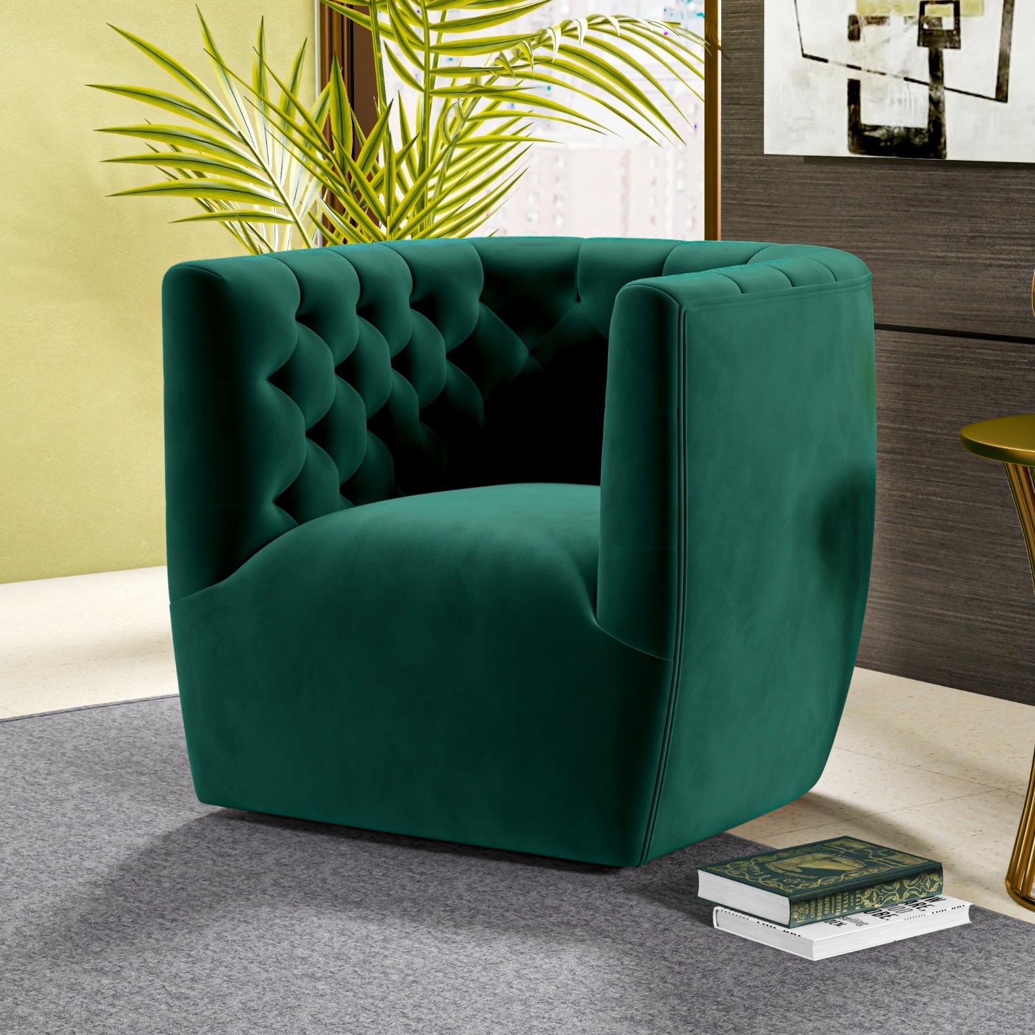 Lotte Forest Green Velvet Swivel Chair - image-3