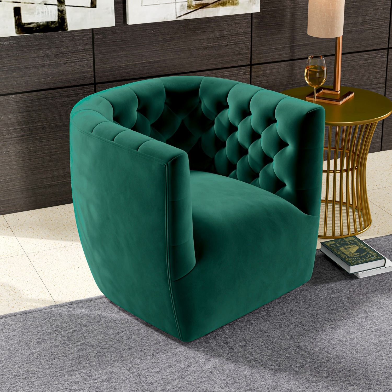 Lotte Forest Green Velvet Swivel Chair - image-4