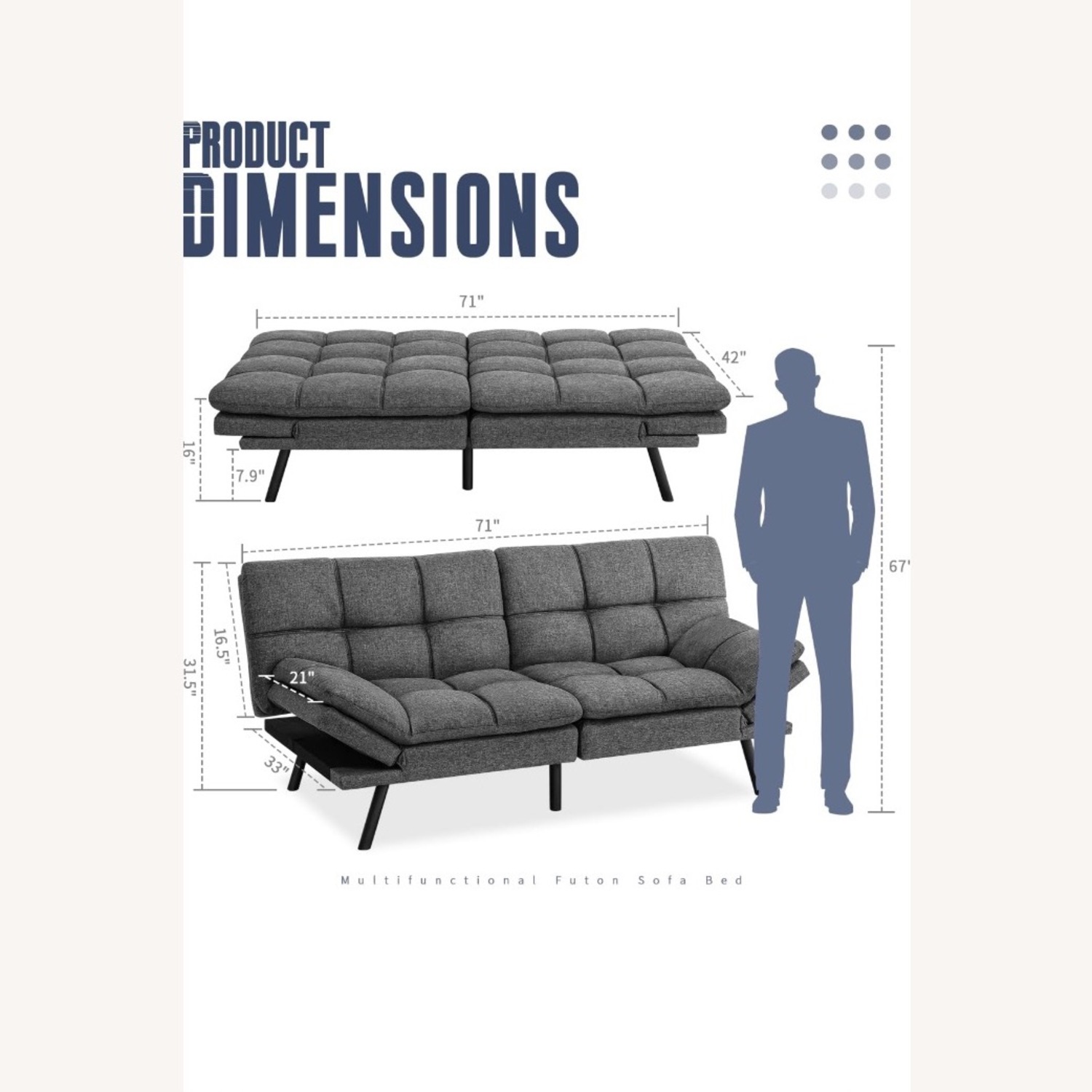 IULULU Grey Sofa Bed - image-3