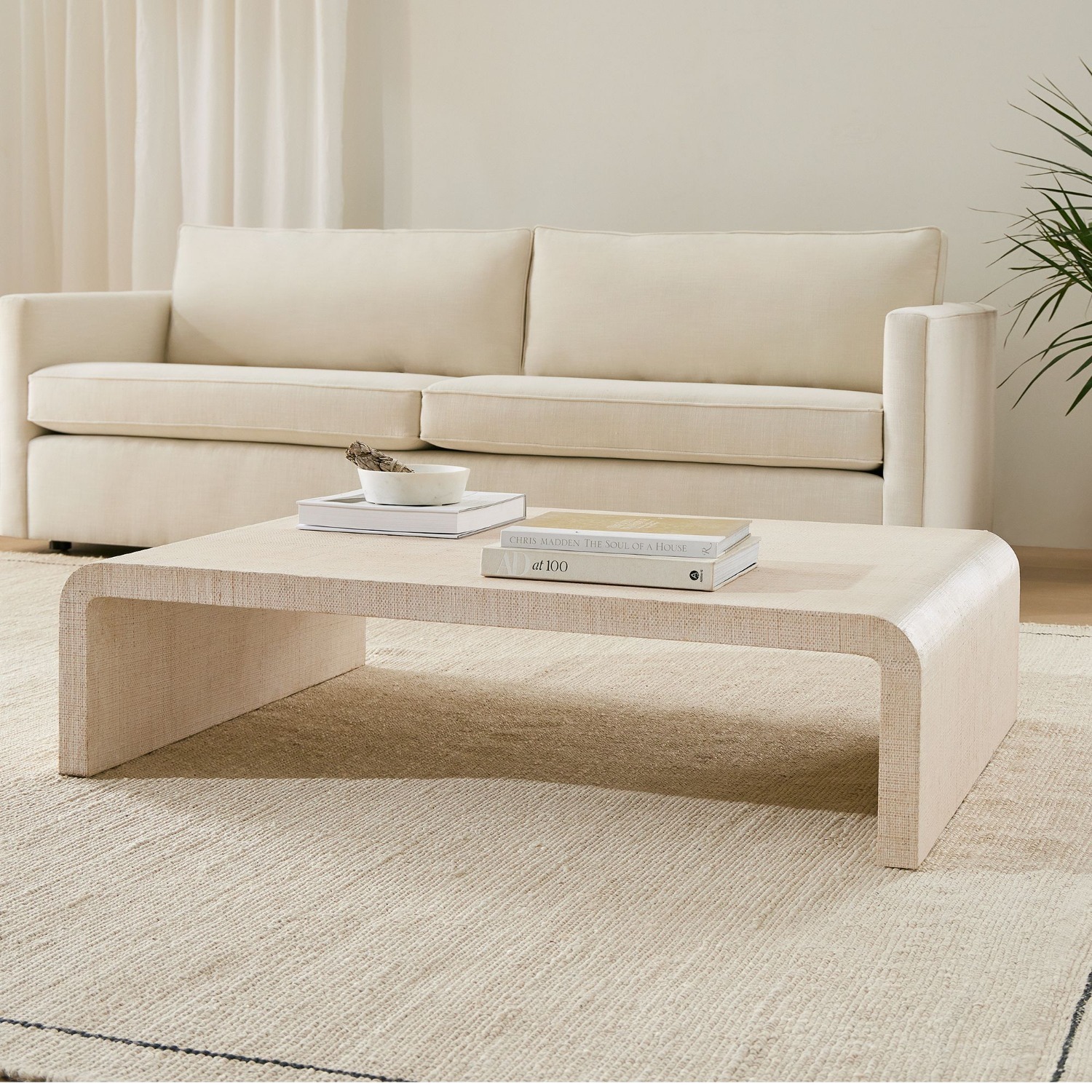 West Elm Solstice Painted Raffia Low Coffee Table - image-7