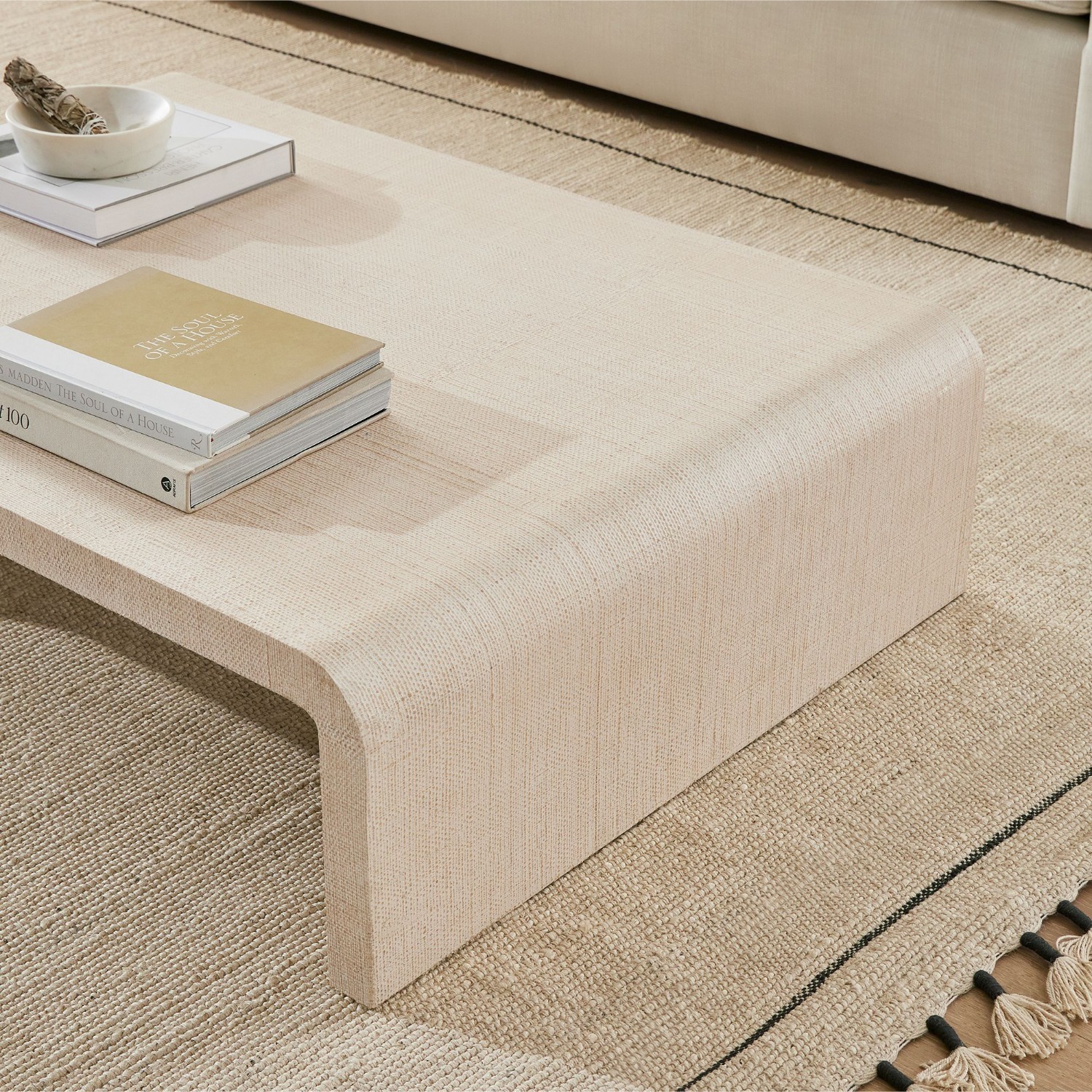 West Elm Solstice Painted Raffia Low Coffee Table - image-6