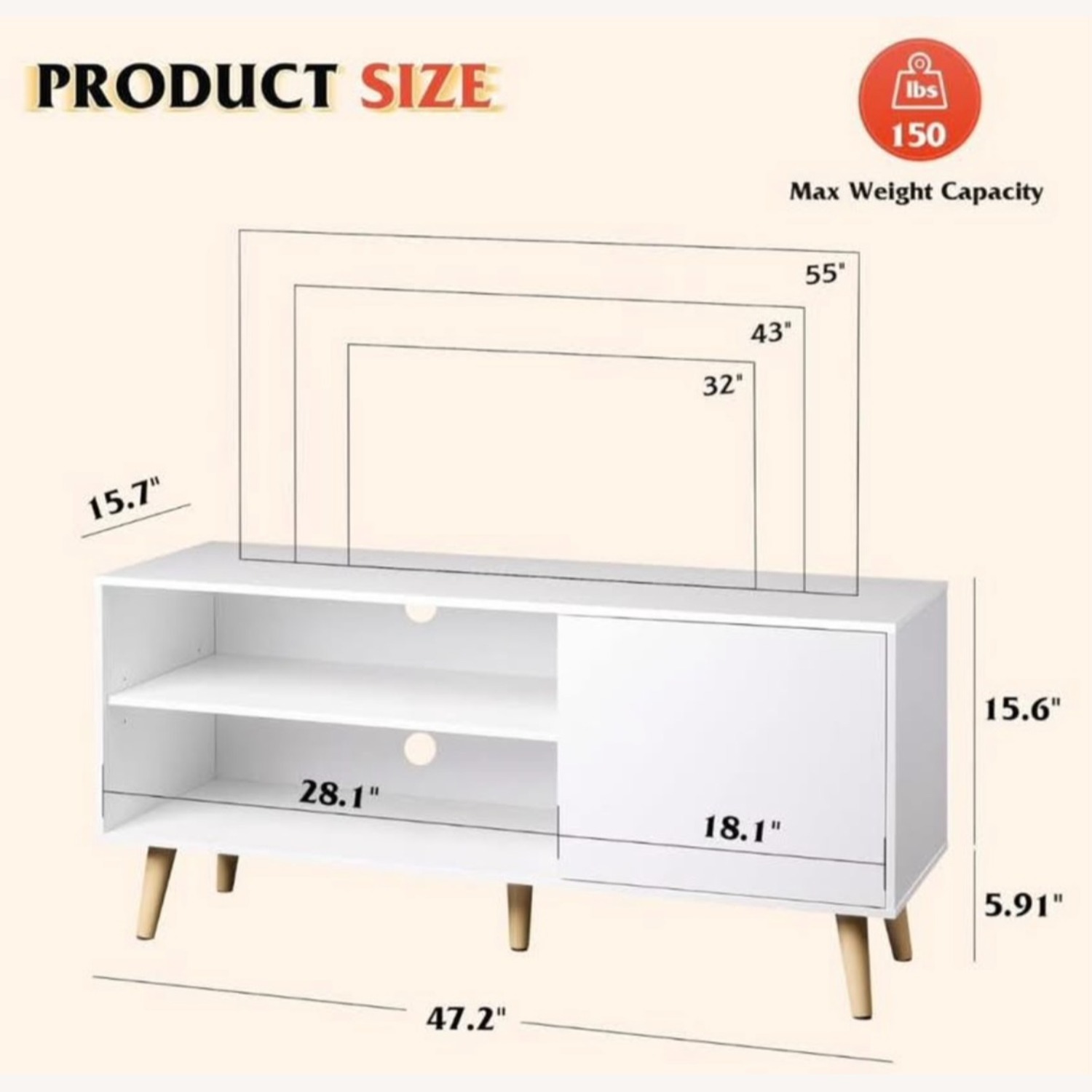 White TV Stand for upto 55in TV - image-3