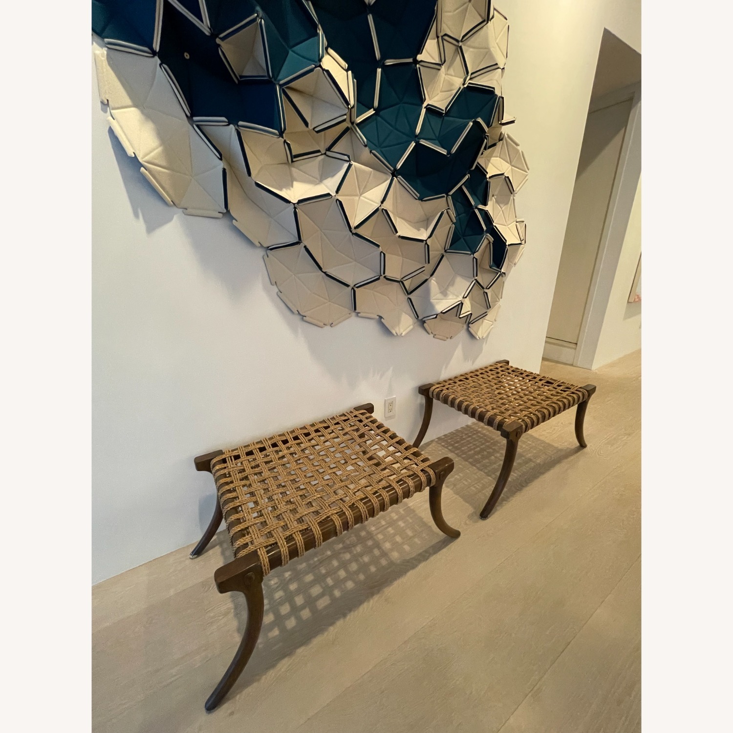 Holly Hunt Saber Leg Ottomans with Seagrass Seat - image-2