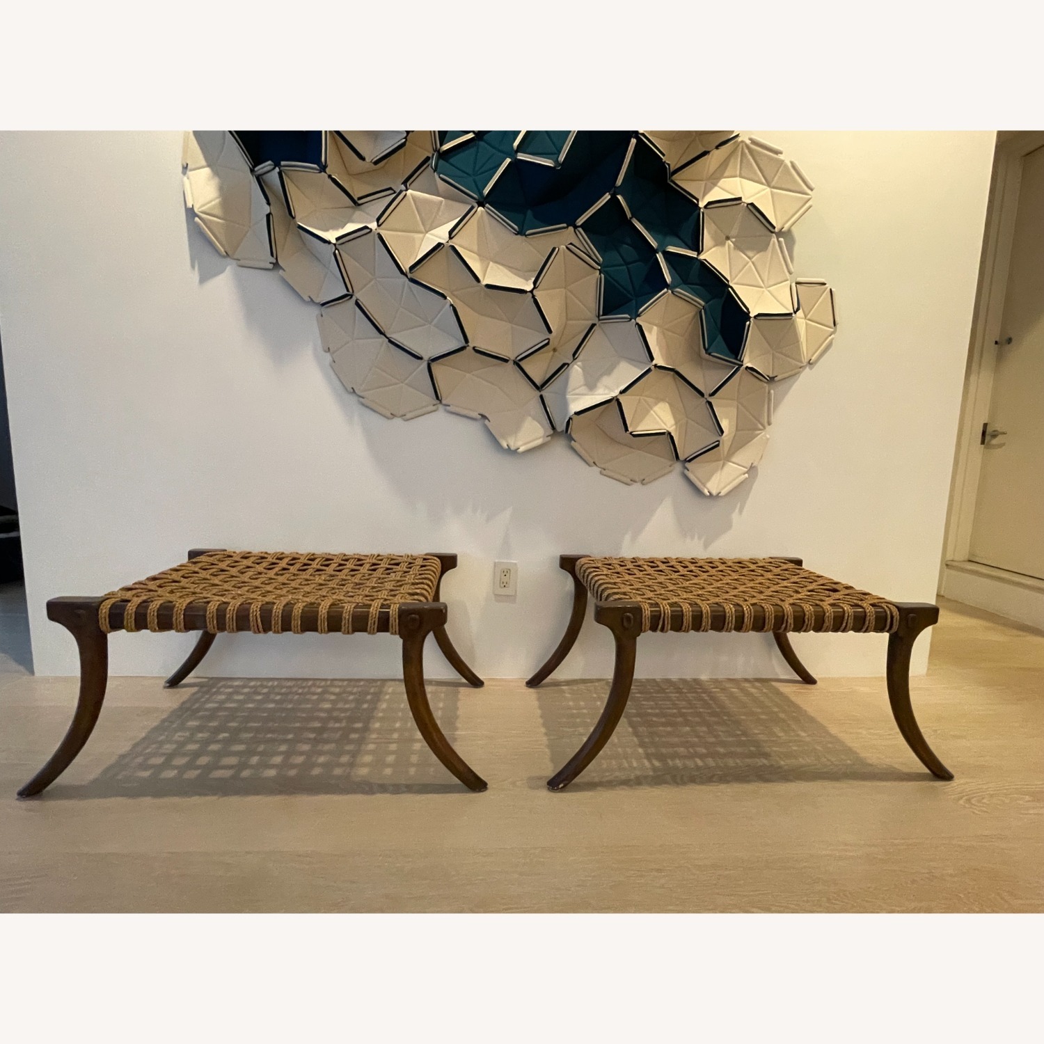 Holly Hunt Saber Leg Ottomans with Seagrass Seat - image-1