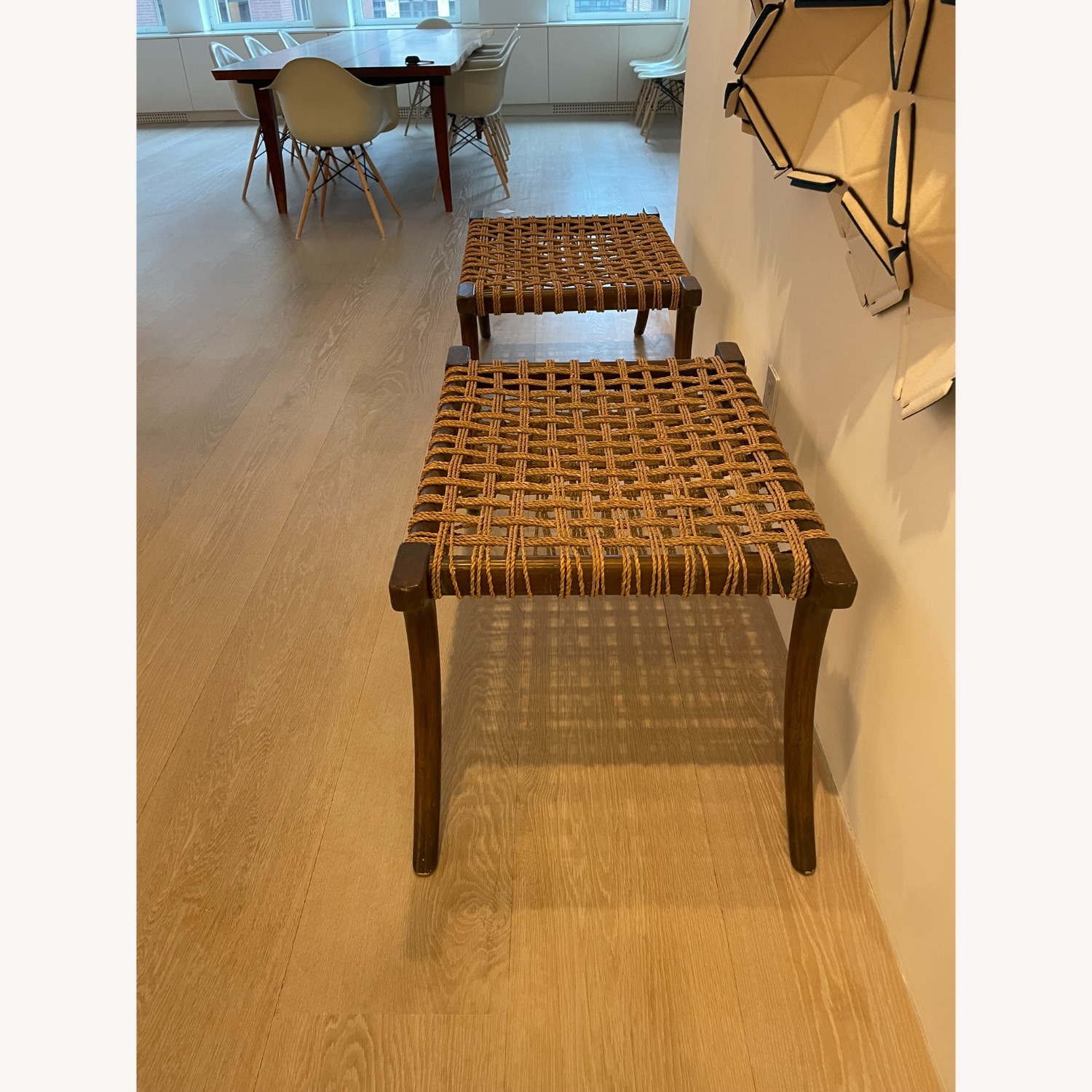 Holly Hunt Saber Leg Ottomans with Seagrass Seat - image-3