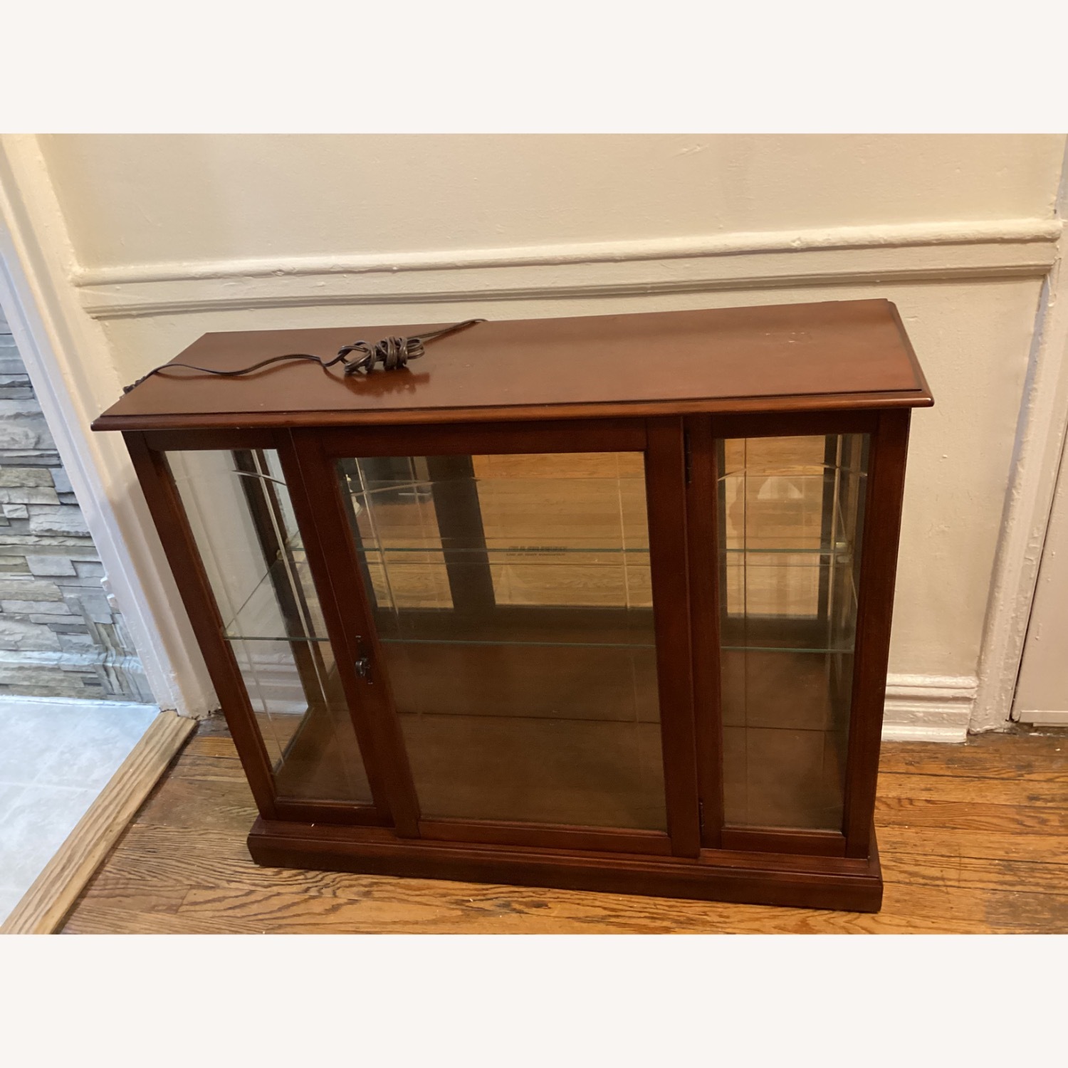 Home Meridian Wood & Glass Lighted Display Cabinet - image-5