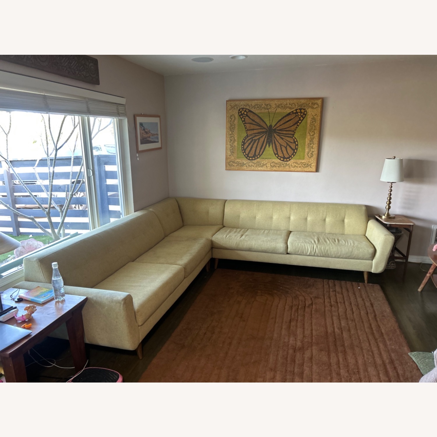 Living Spaces Yellow Mid Century Modern Sectional - image-2