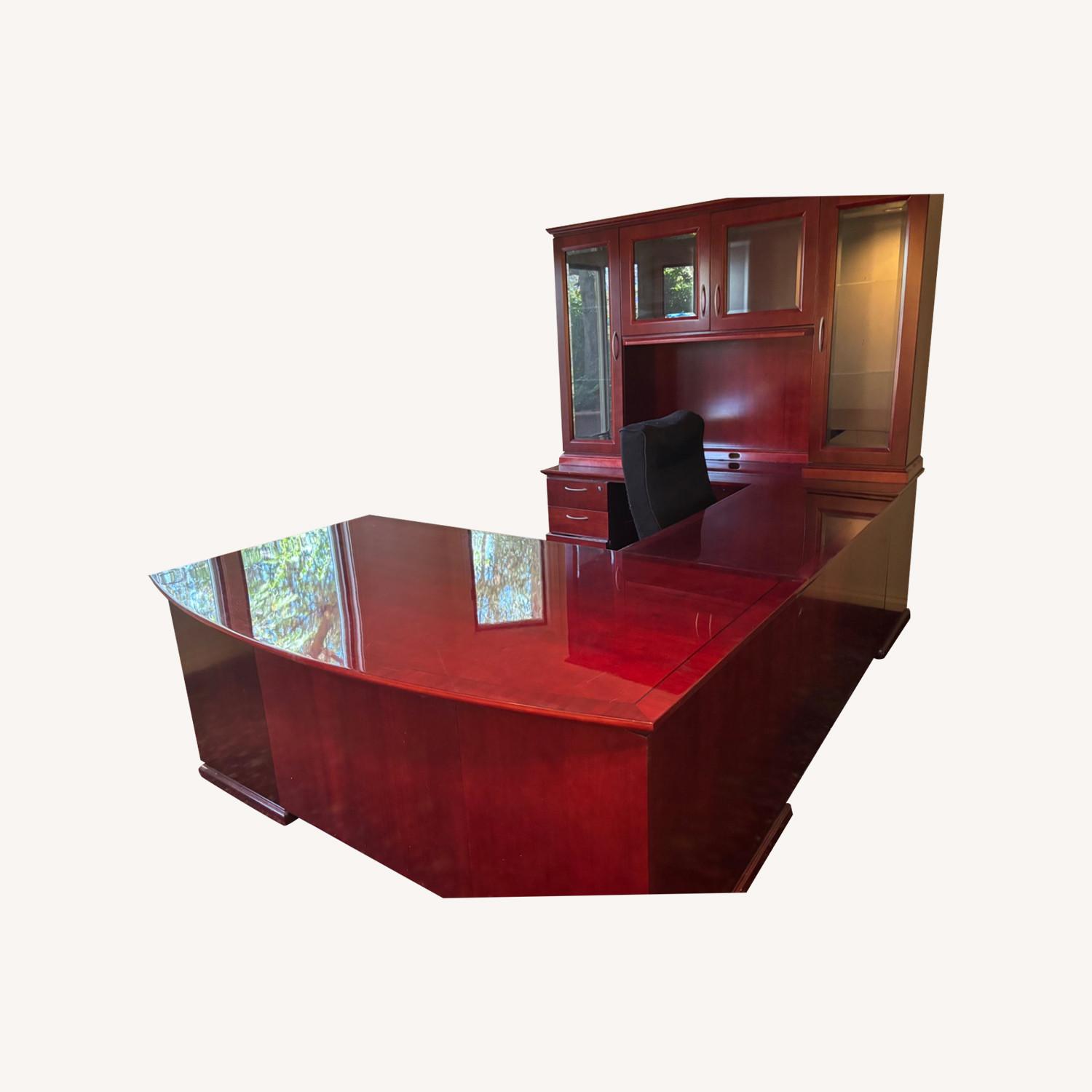 Executive 3 piece Brown Lacquer Desk - image-0