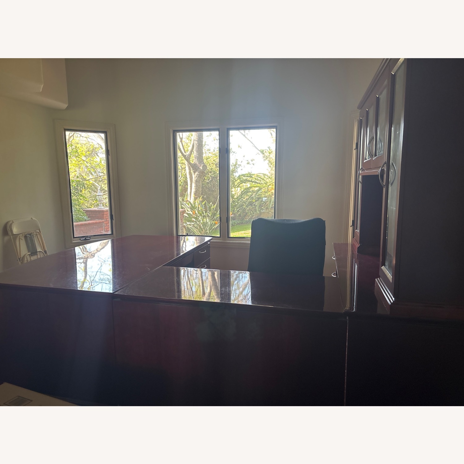 Executive 3 piece Brown Lacquer Desk - image-2