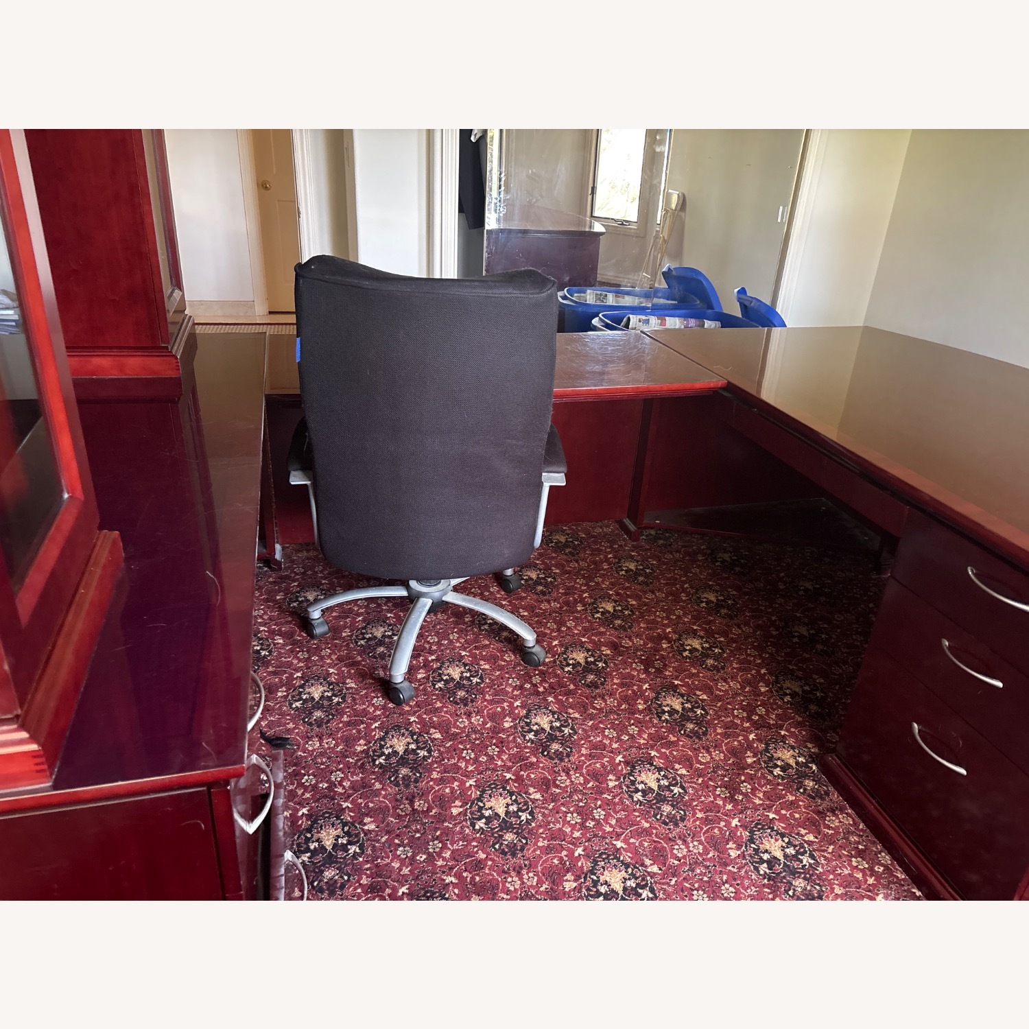 Executive 3 piece Brown Lacquer Desk - image-3