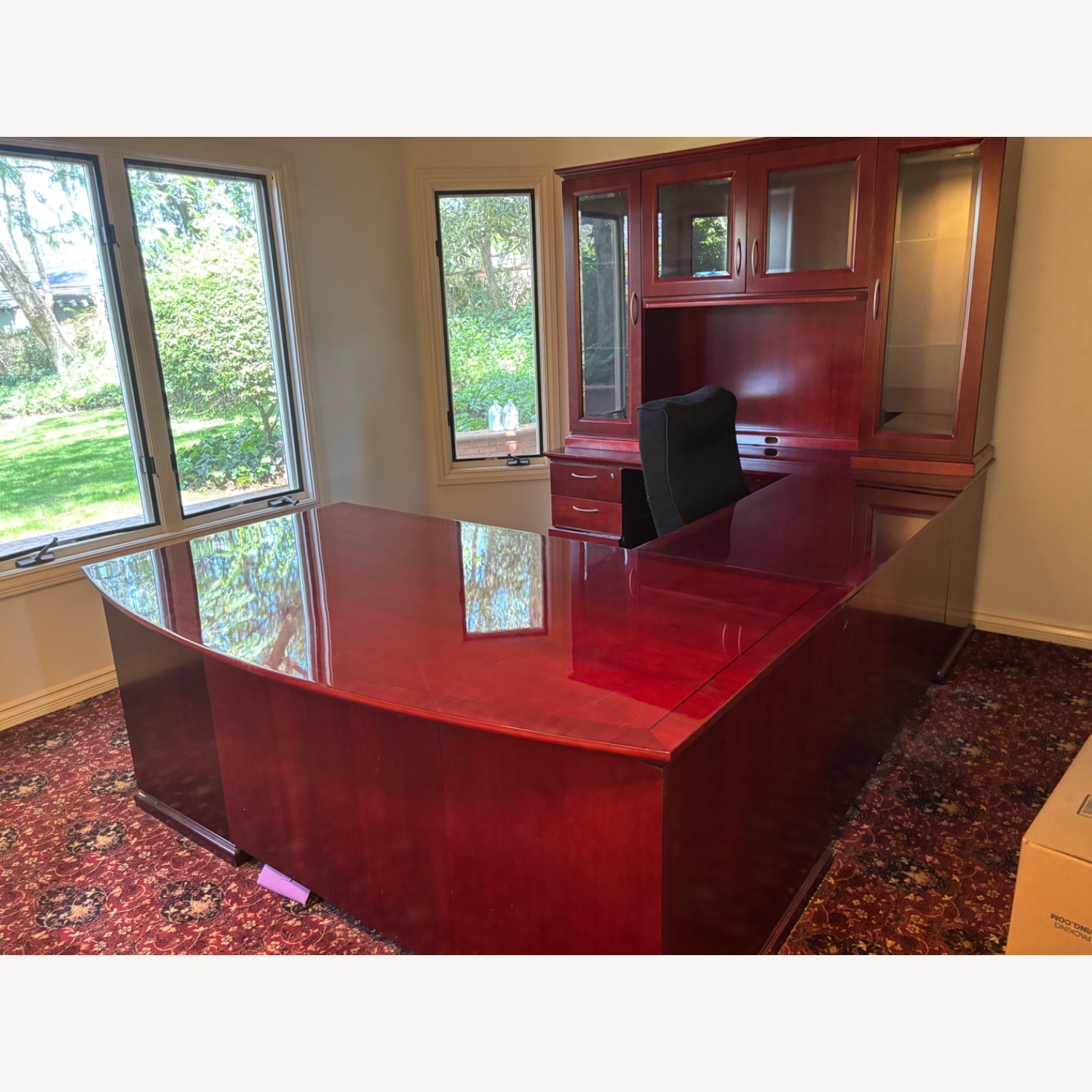 Executive 3 piece Brown Lacquer Desk - image-1